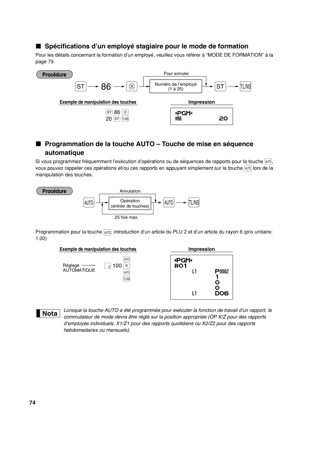 Sharp XE-A213 instruction manual 86 @, Exemple de manipulation des touchesImpression 