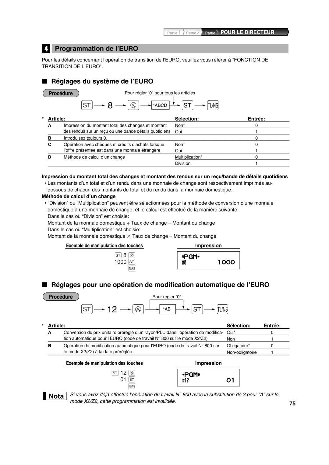 Sharp XE-A213 Programmation de l’EURO, Réglages du système de l’EURO, 01 s, Méthode de calcul d’un change 