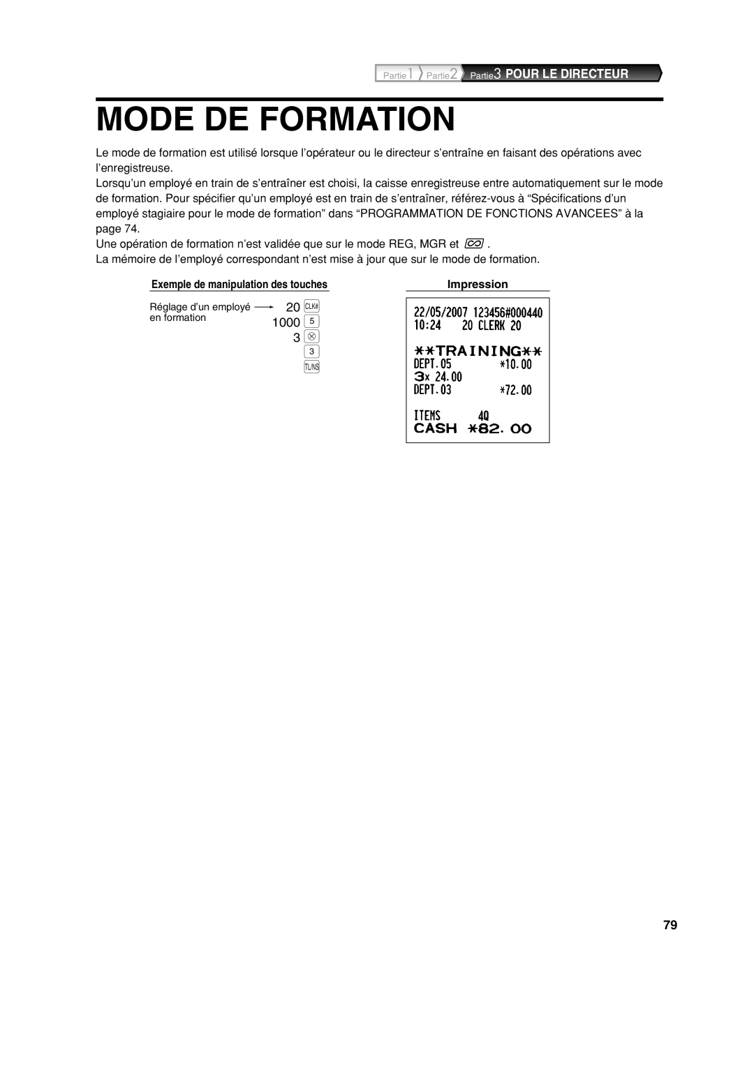 Sharp XE-A213 instruction manual Mode DE Formation, Exemple de manipulation des touches Impression 