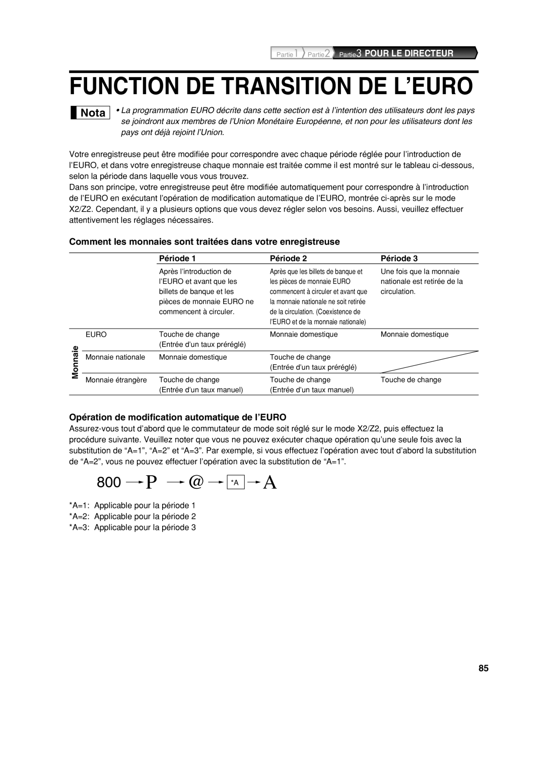 Sharp XE-A213 Comment les monnaies sont traitées dans votre enregistreuse, Opération de modification automatique de l’EURO 