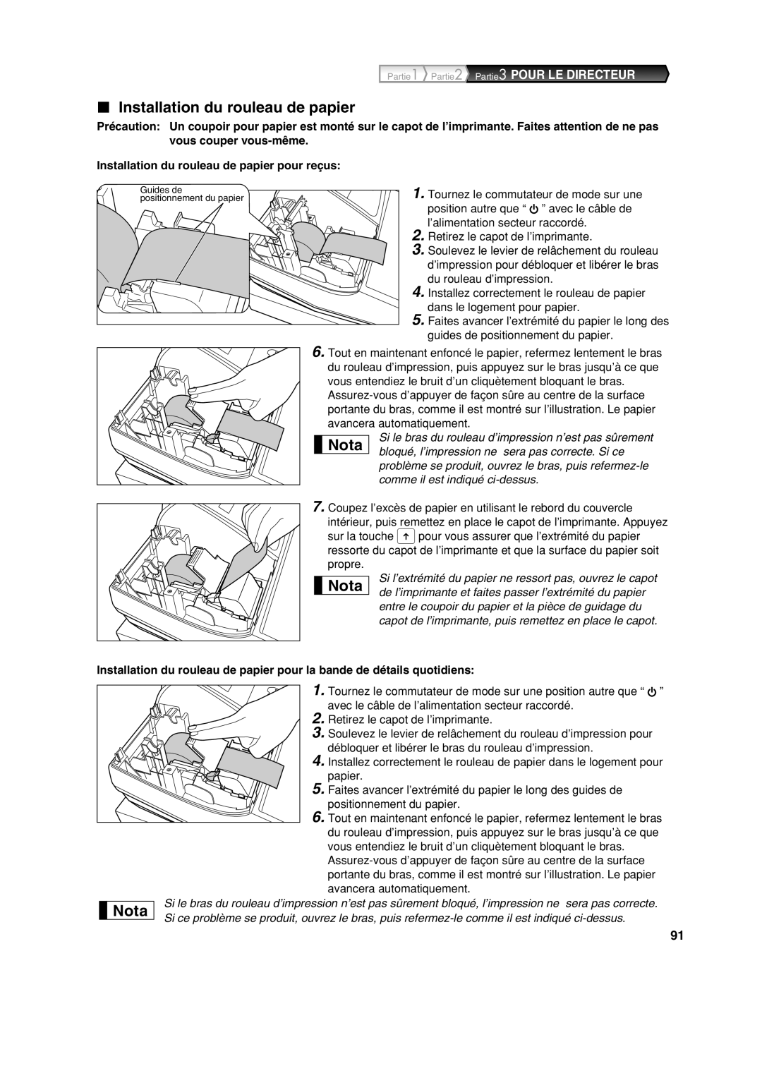 Sharp XE-A213 instruction manual Installation du rouleau de papier, Avancera automatiquement 