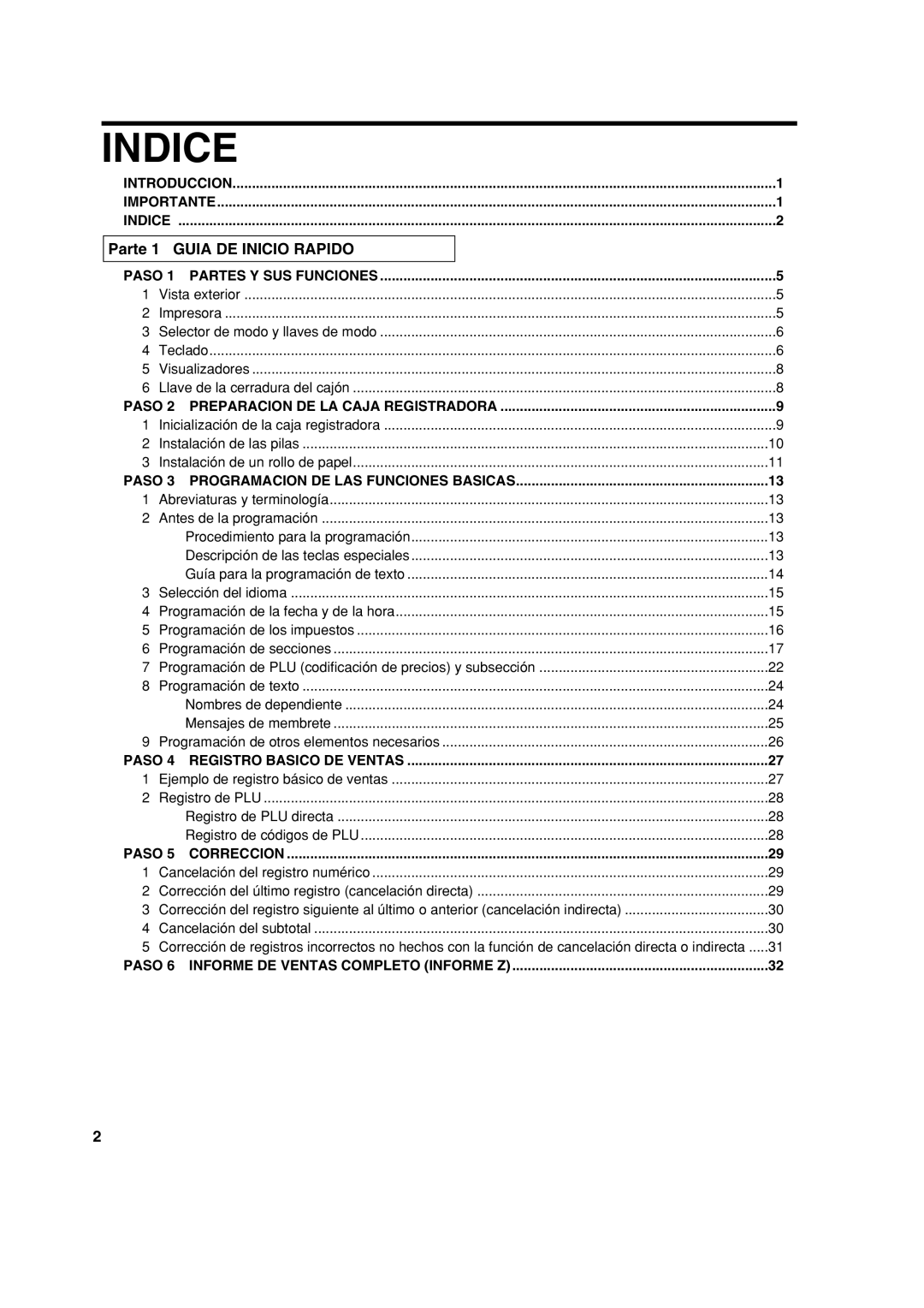 Sharp XE-A213 instruction manual Indice, Parte 1 Guia DE Inicio Rapido, Cancelación del subtotal 