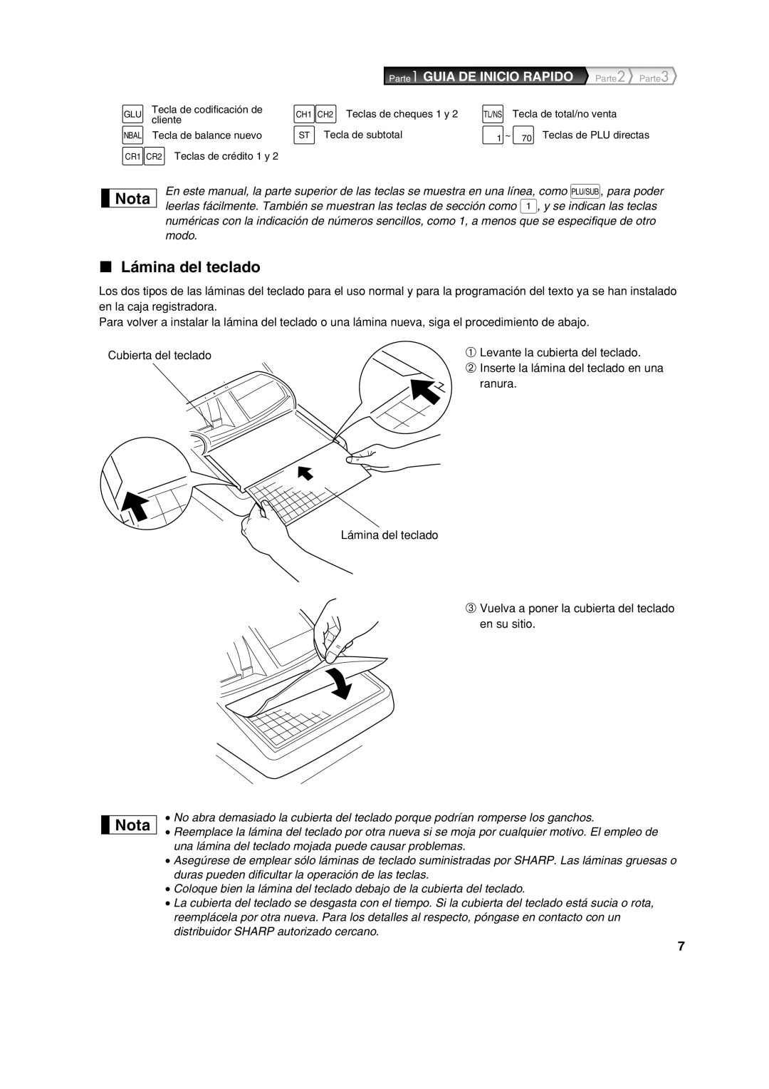 Sharp XE-A213 instruction manual Lámina del teclado, Ranura 