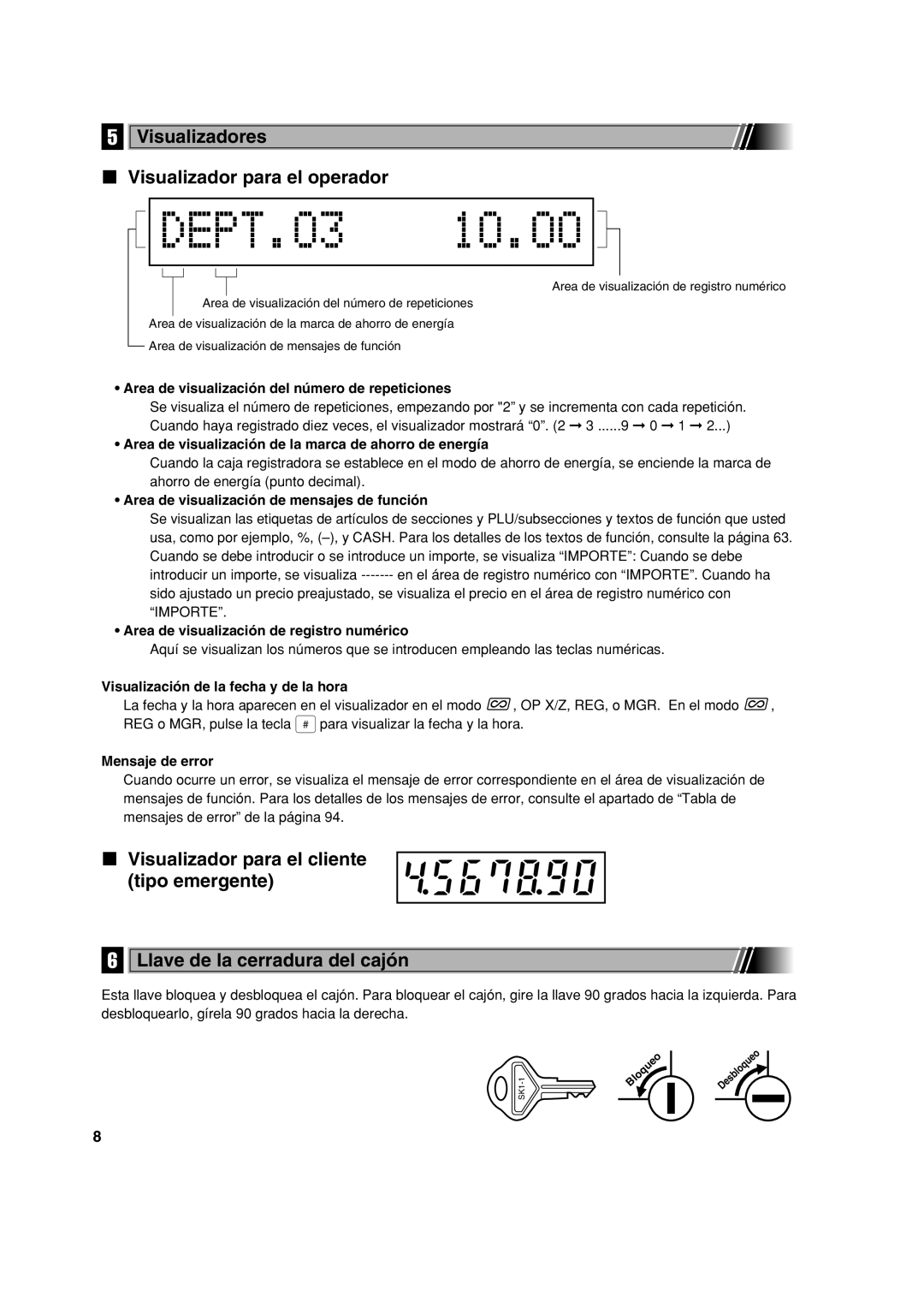 Sharp XE-A213 instruction manual Visualizadores Visualizador para el operador 