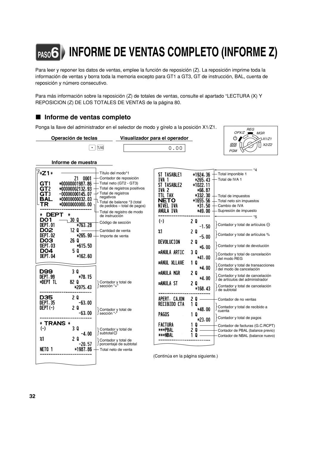 Sharp XE-A213 instruction manual PASO6 Informe DE Ventas Completo Informe Z, Informe de ventas completo 