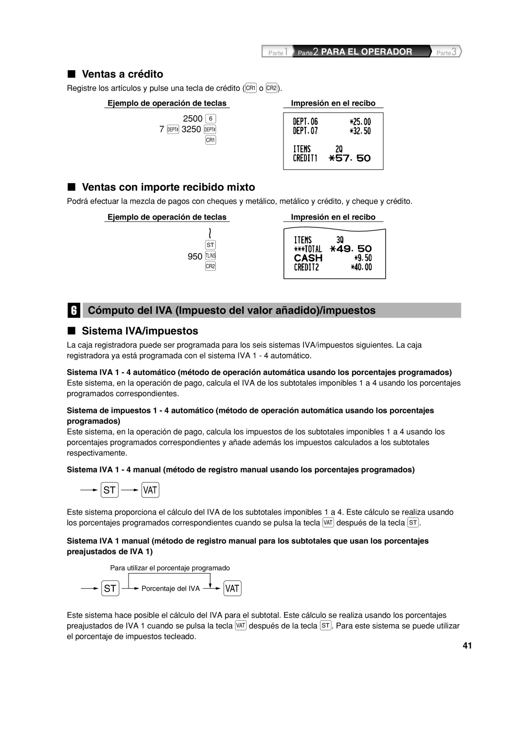 Sharp XE-A213 instruction manual Ventas a crédito, Ventas con importe recibido mixto 