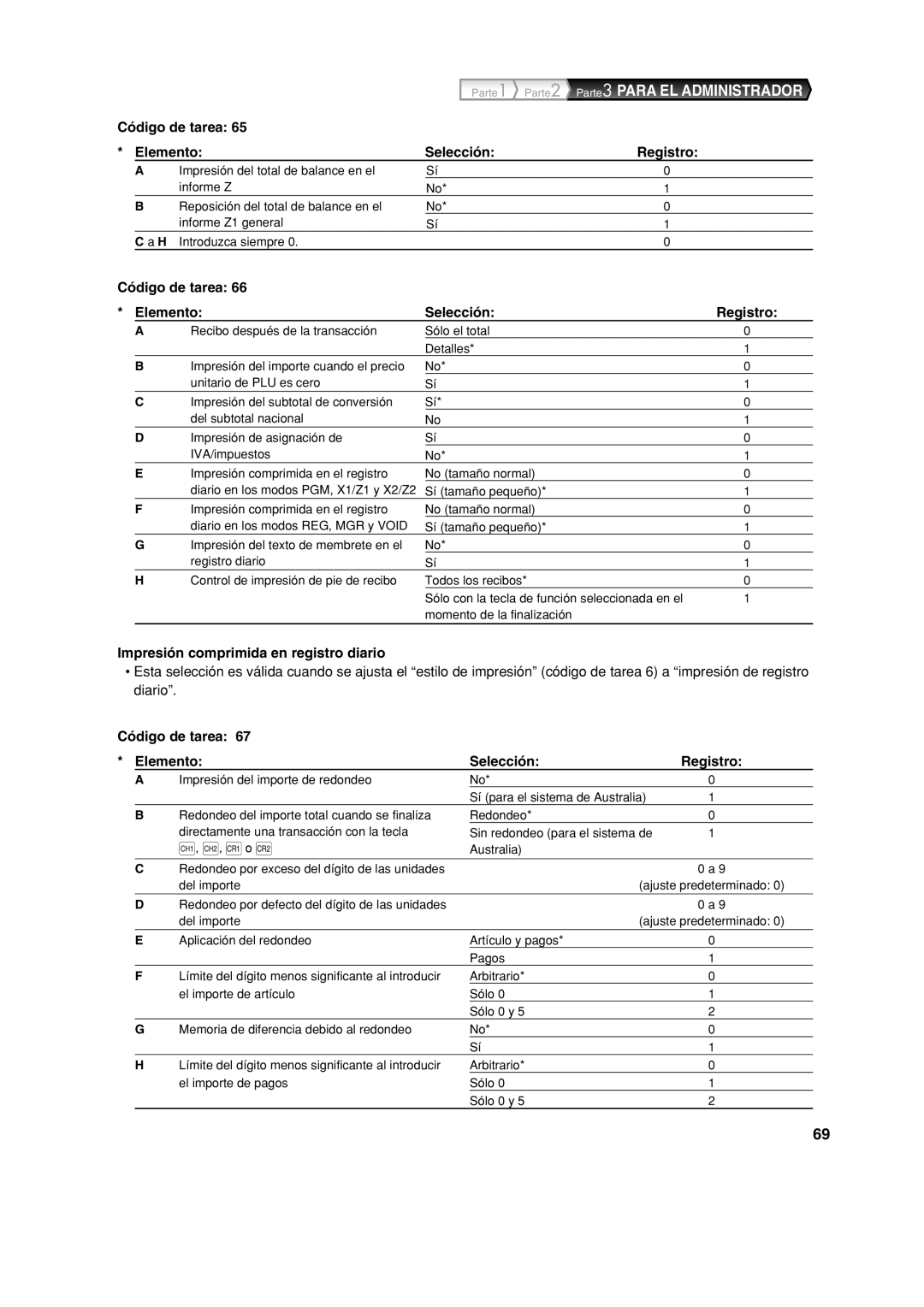 Sharp XE-A213 instruction manual Parte2 Parte3 Para EL Administrador, Impresión comprimida en registro diario 