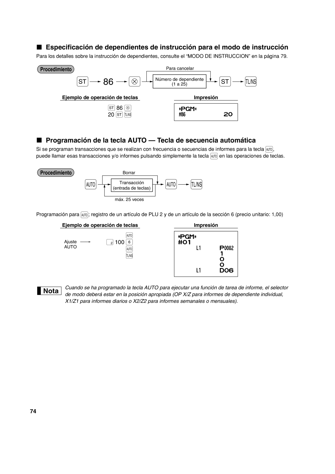 Sharp XE-A213 instruction manual Programación de la tecla Auto Tecla de secuencia automática, ProcedimientoBorrar 