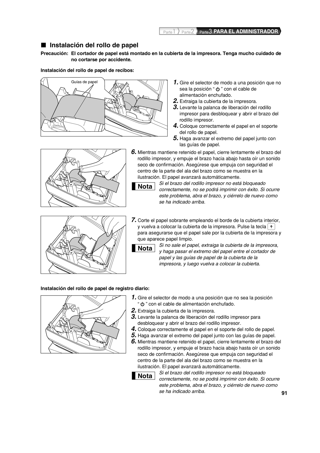 Sharp XE-A213 instruction manual Instalación del rollo de papel de registro diario 