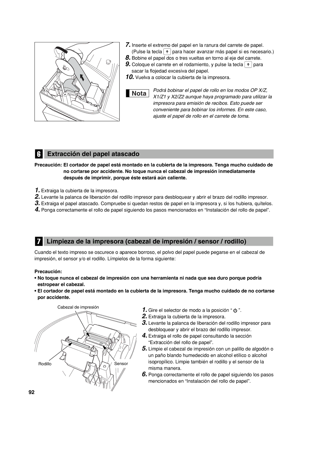 Sharp XE-A213 instruction manual Extracción del papel atascado 