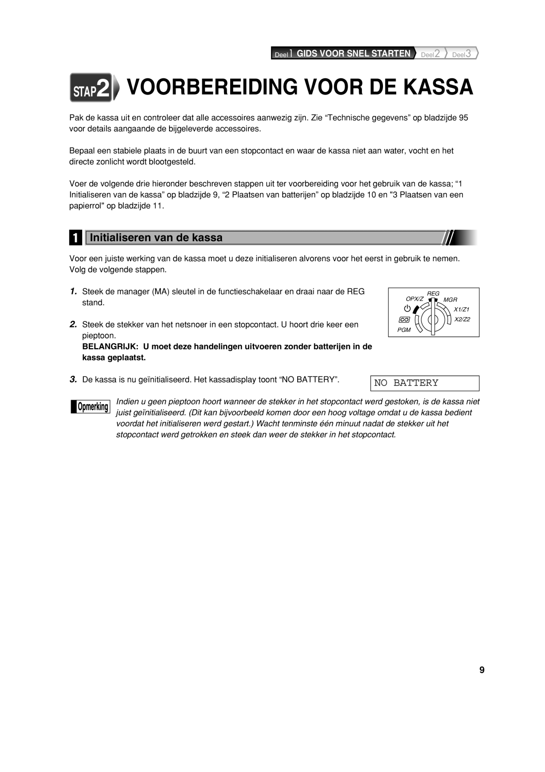 Sharp XE-A213 instruction manual STAP2 Voorbereiding Voor DE Kassa, Initialiseren van de kassa 