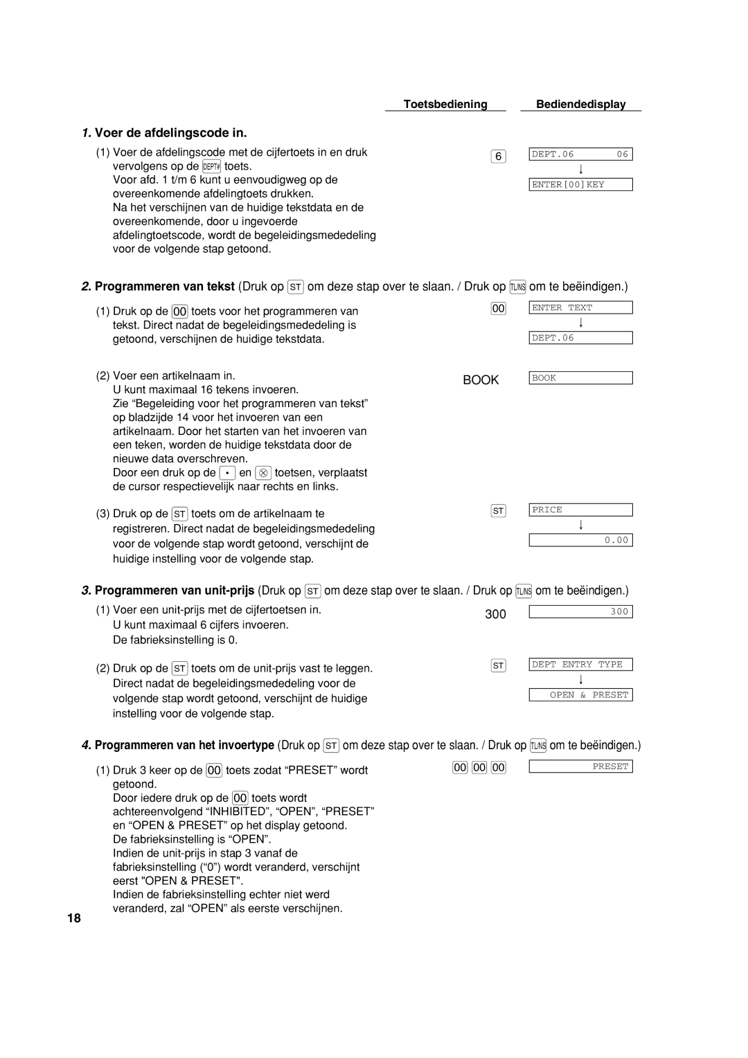 Sharp XE-A213 Voer de afdelingscode, Toetsbediening Bediendedisplay, Voer een unit-prijs met de cijfertoetsen 