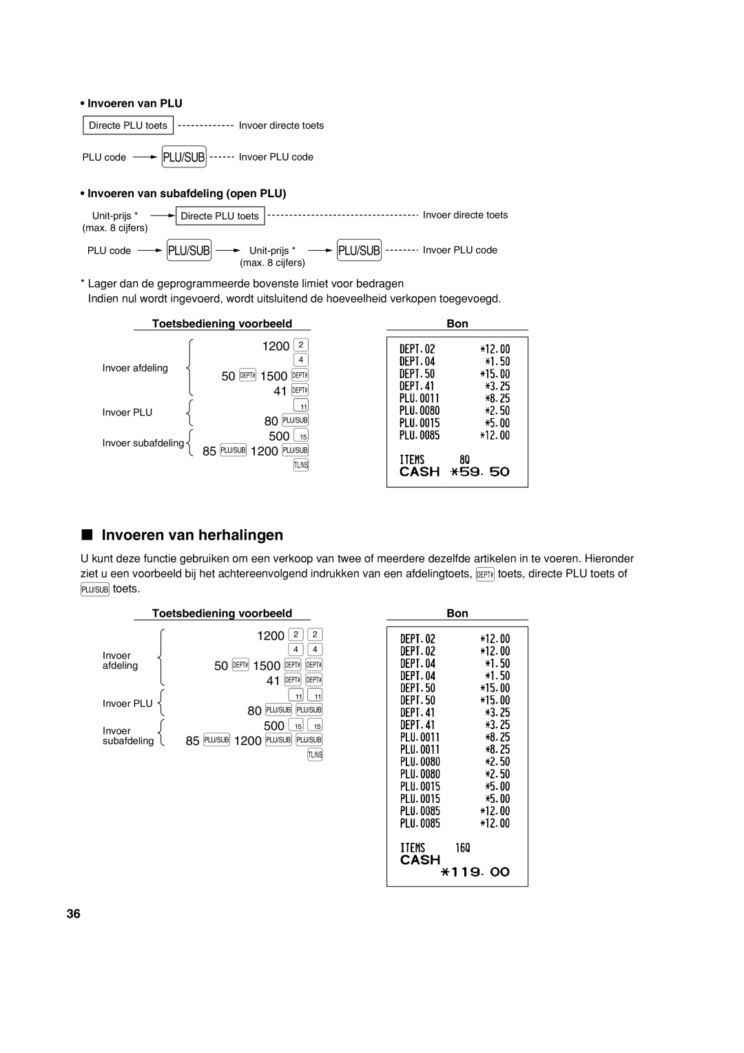 Sharp XE-A213 instruction manual Invoeren van herhalingen, 50 d 1500 d d, p p 500 ﬁ ﬁ 85 p 1200 p p 