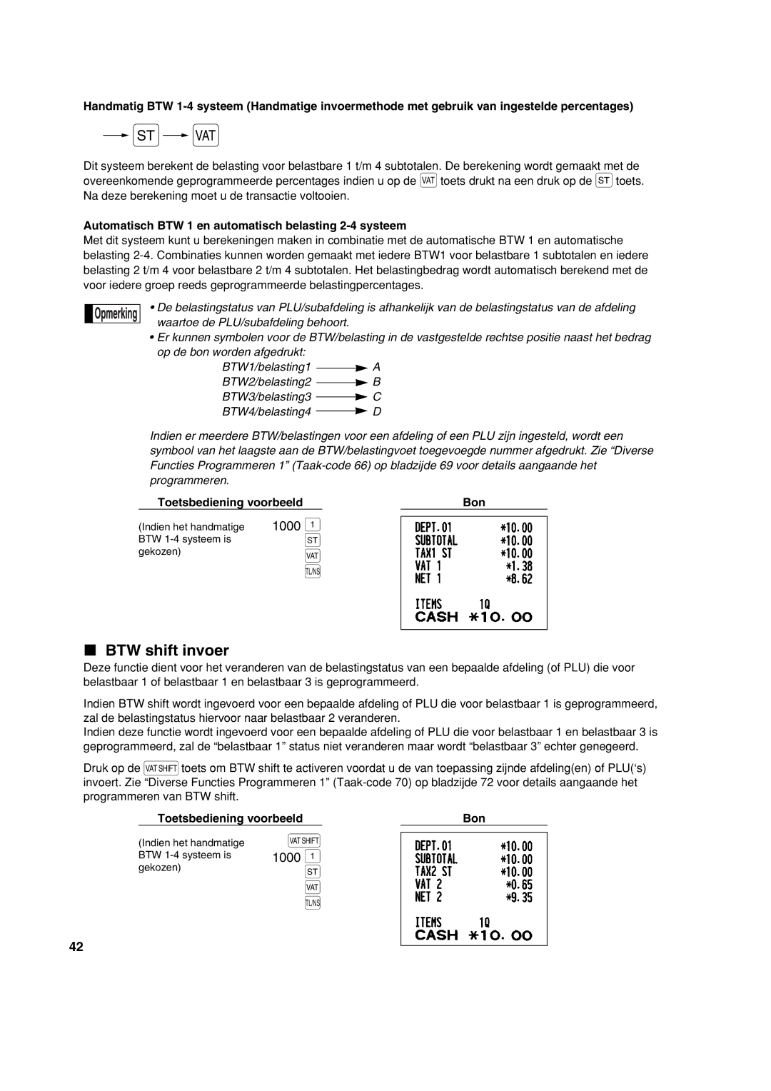 Sharp XE-A213 instruction manual BTW shift invoer, Automatisch BTW 1 en automatisch belasting 2-4 systeem 