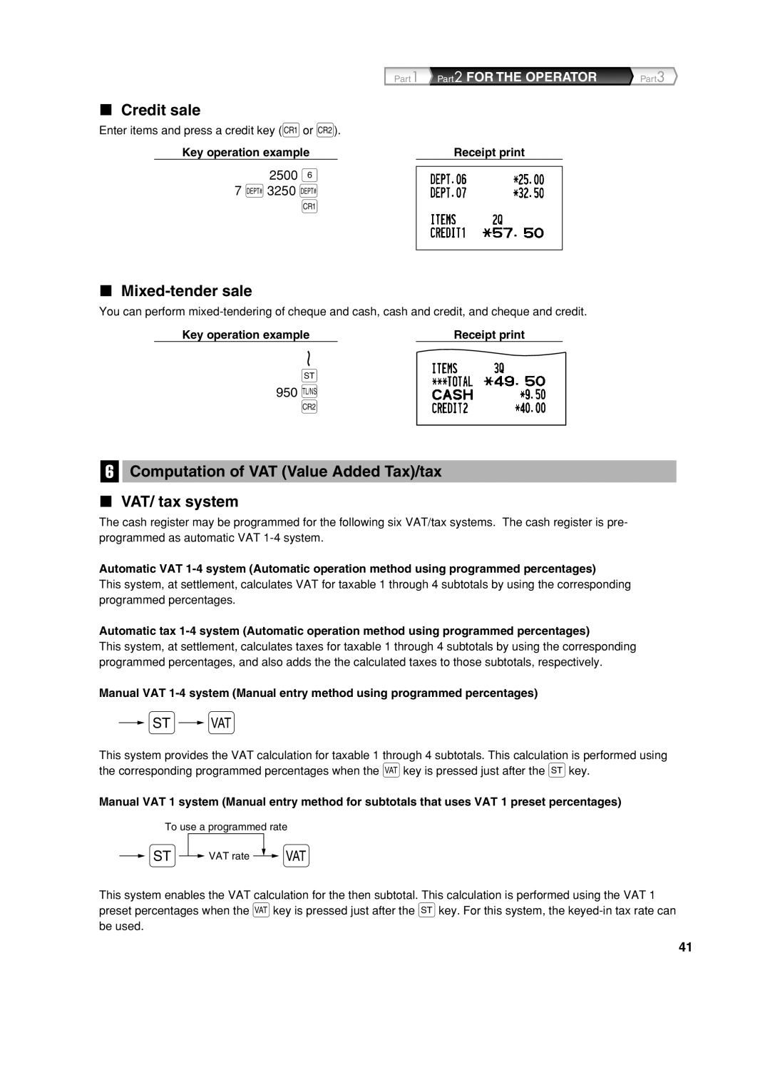 Sharp XE-A213 Credit sale, Mixed-tender sale, Computation of VAT Value Added Tax/tax VAT/ tax system, 2500 3250 d 