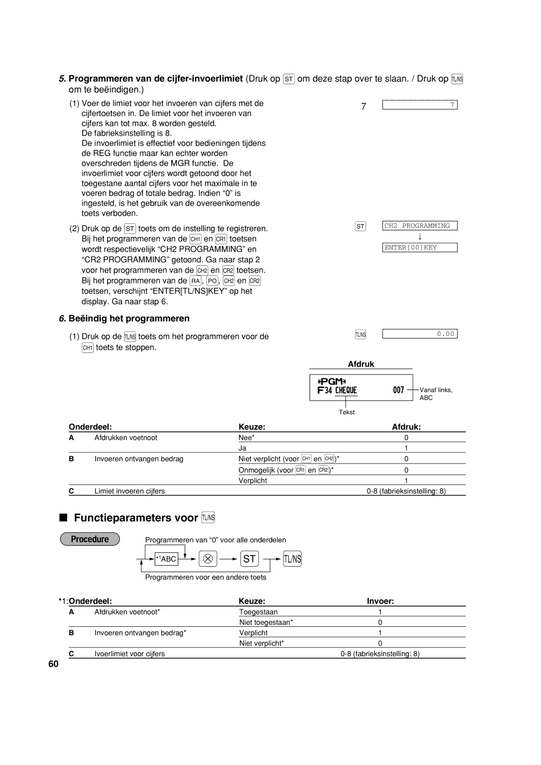 Sharp XE-A213 instruction manual Functieparameters voor a, 1Onderdeel Keuze Invoer 