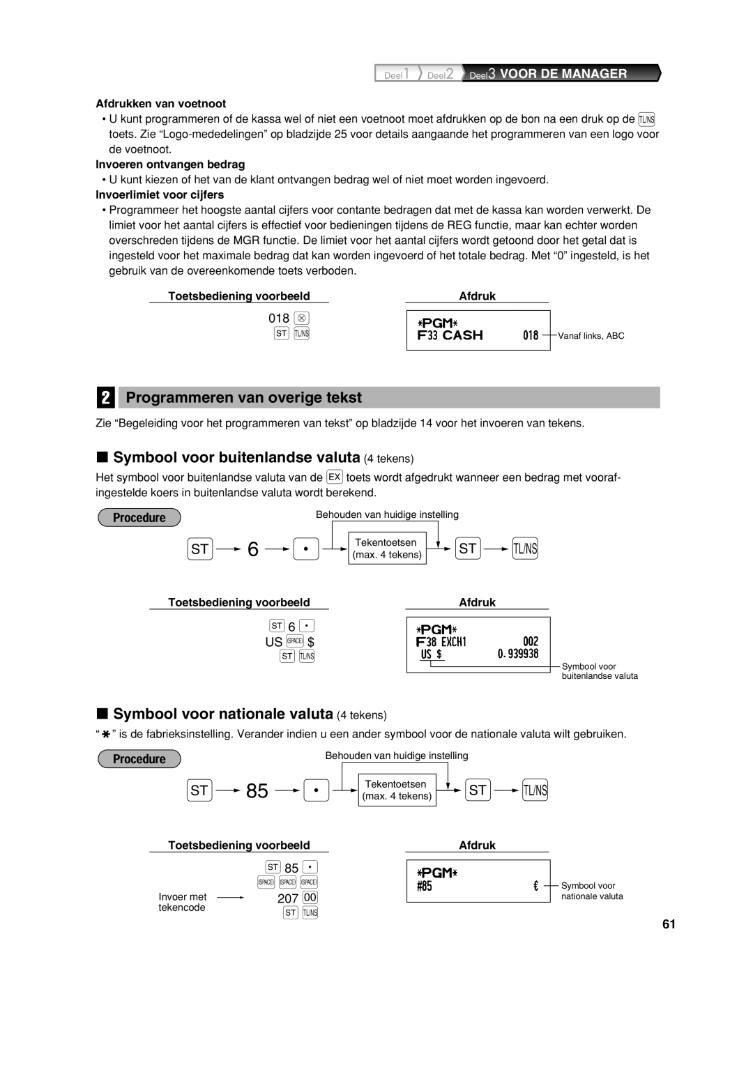 Sharp XE-A213 instruction manual Programmeren van overige tekst, Symbool voor buitenlandse valuta 4 tekens 