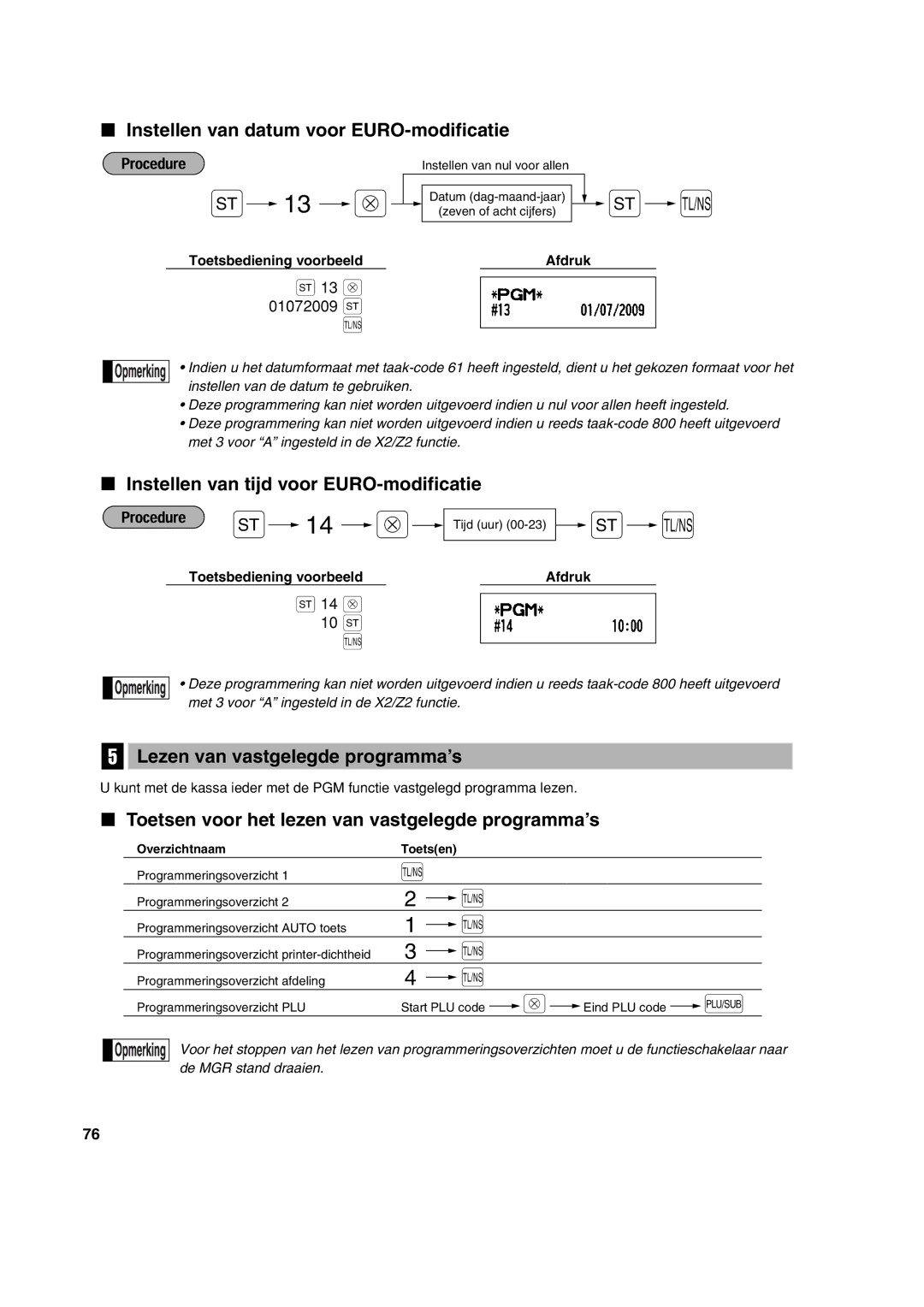 Sharp XE-A213 instruction manual Instellen van datum voor EURO-modificatie, Instellen van tijd voor EURO-modificatie 