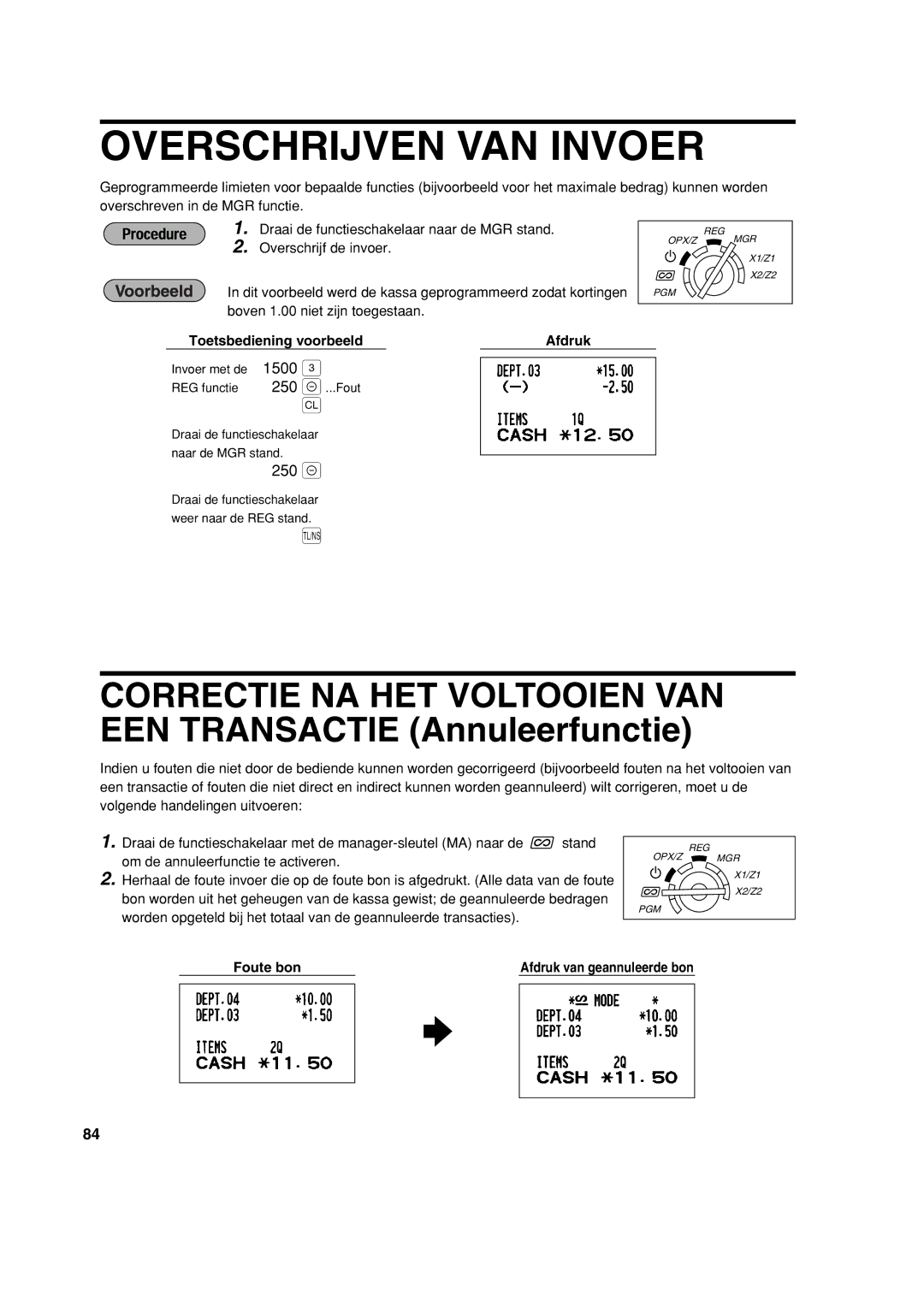 Sharp XE-A213 instruction manual Overschrijven VAN Invoer, Foute bon 