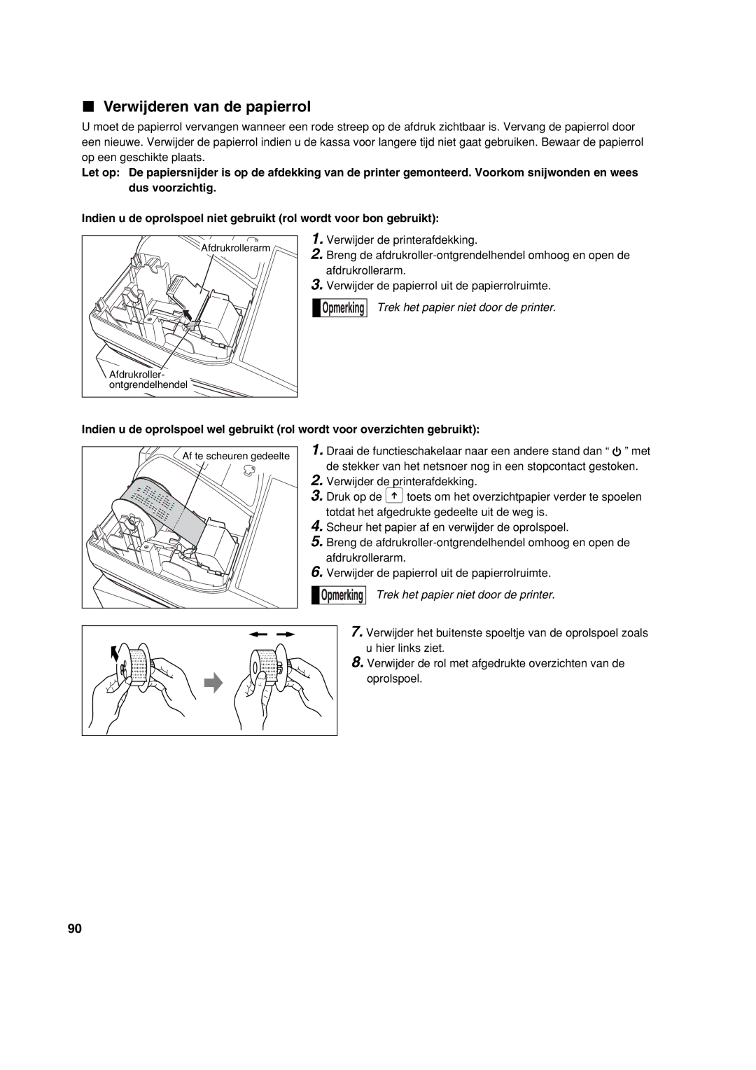 Sharp XE-A213 instruction manual Verwijderen van de papierrol 