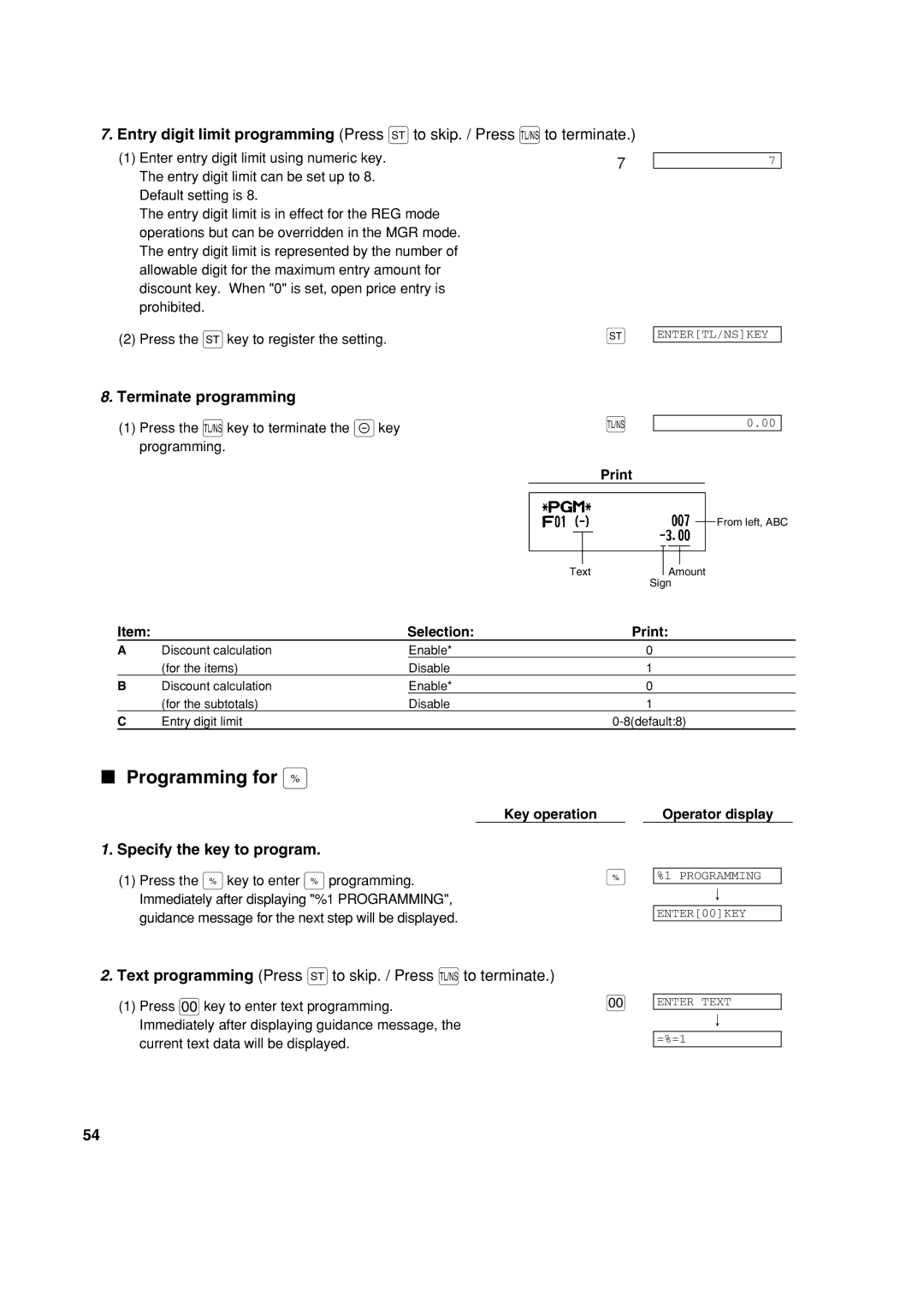 Sharp XE-A213 instruction manual Programming for %, Press the Akey to terminate the -key Programming 