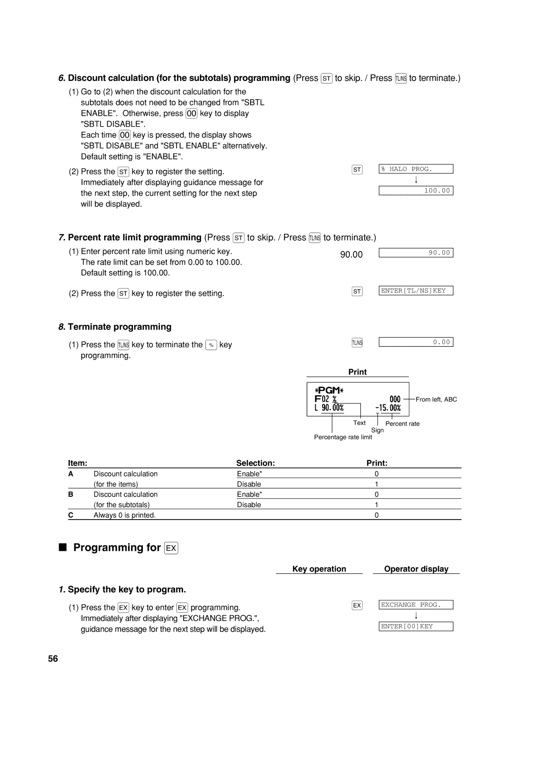 Sharp XE-A213 instruction manual 90.00, Enter percent rate limit using numeric key, Rate limit can be set from 0.00 to 