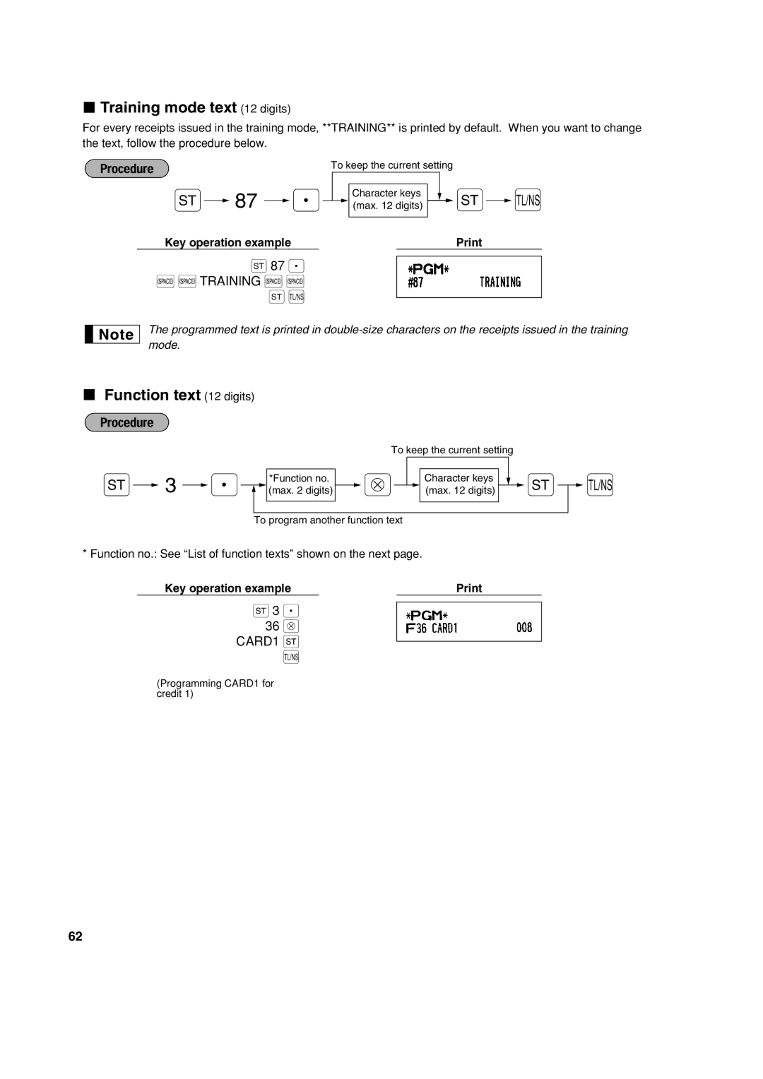 Sharp XE-A213 instruction manual Training mode text 12 digits, Function text 12 digits, S S Training S S, 36 @ CARD1 s 