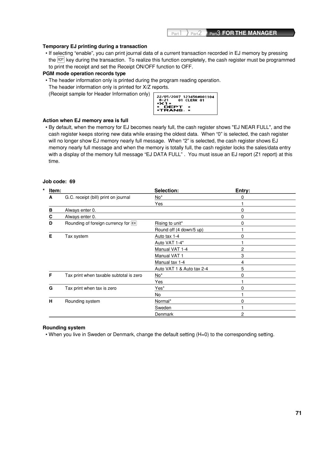 Sharp XE-A213 instruction manual Temporary EJ printing during a transaction, PGM mode operation records type 