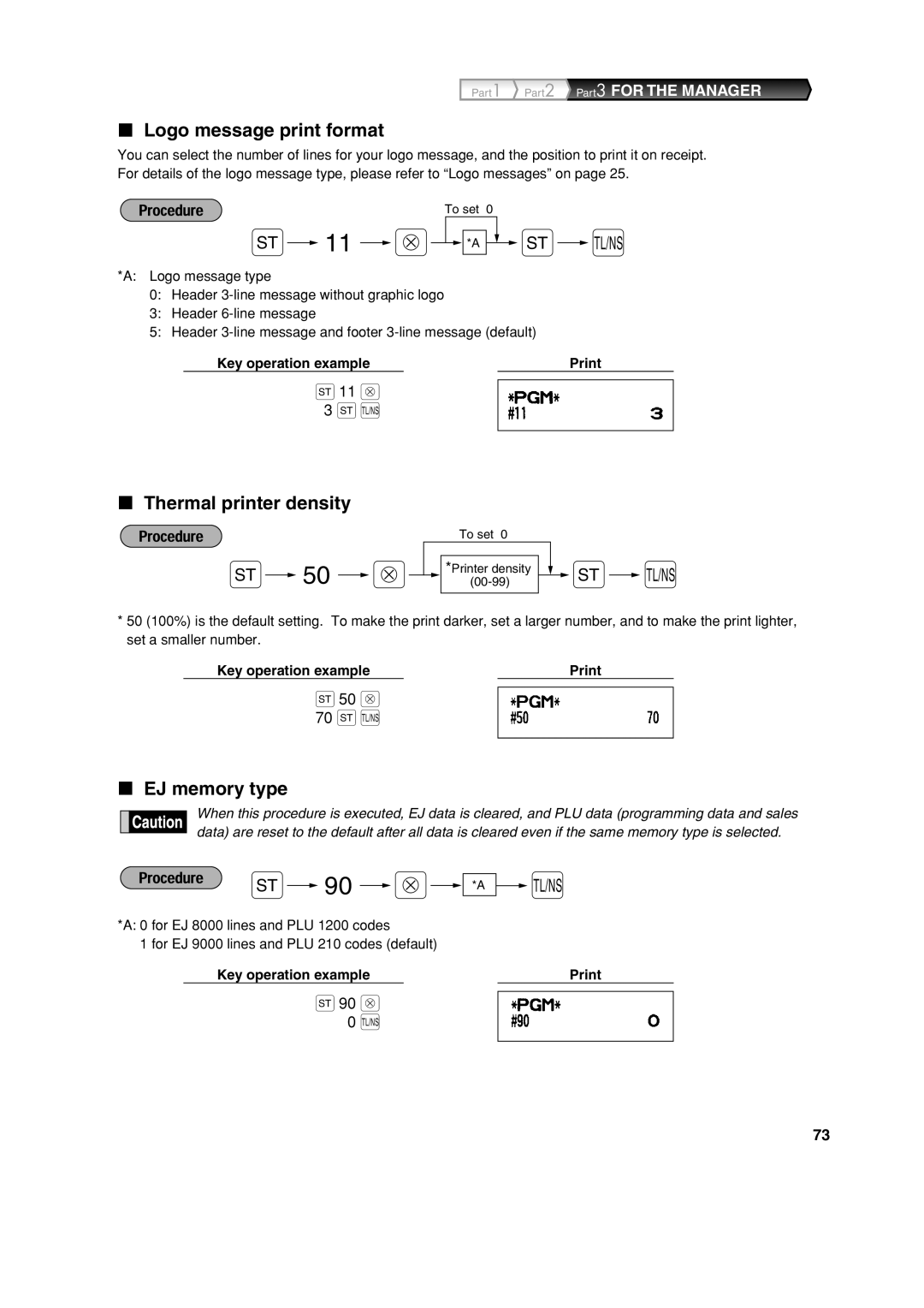 Sharp XE-A213 instruction manual Logo message print format, Thermal printer density, EJ memory type 