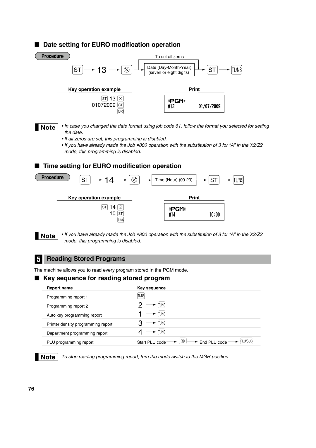 Sharp XE-A213 instruction manual Date setting for Euro modification operation, Time setting for Euro modification operation 