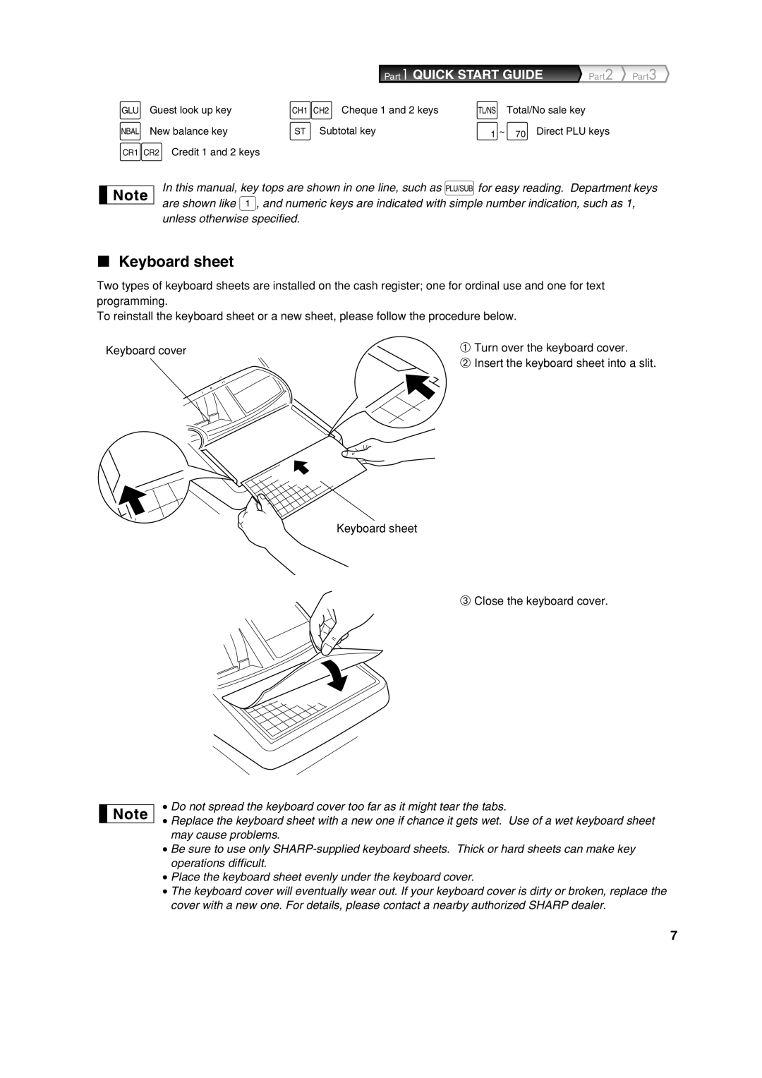 Sharp XE-A213 instruction manual Keyboard sheet ➂ Close the keyboard cover 