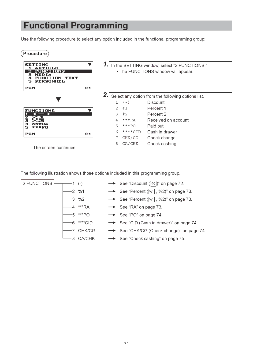 Sharp XE-A207W/XE-A207B, XE-A217W/XE-A217B instruction manual Functional Programming, Ca/Chk 