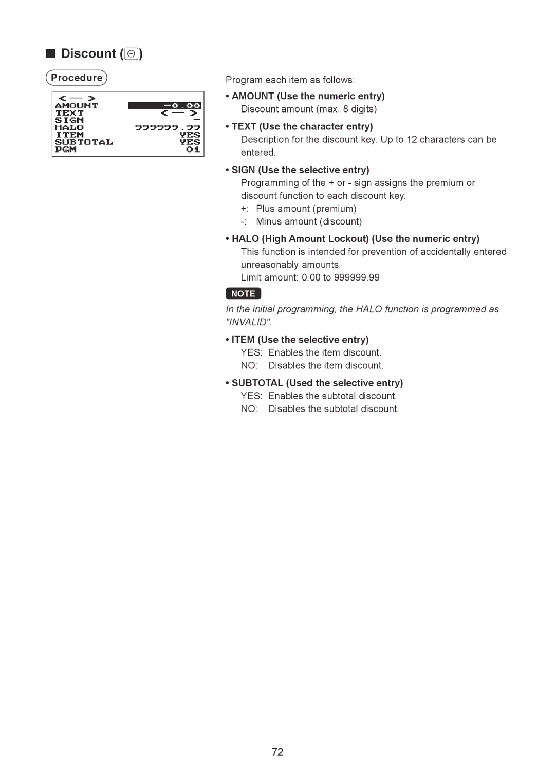 Sharp XE-A217W/XE-A217B Discount, Sign Use the selective entry, Halo High Amount Lockout Use the numeric entry 