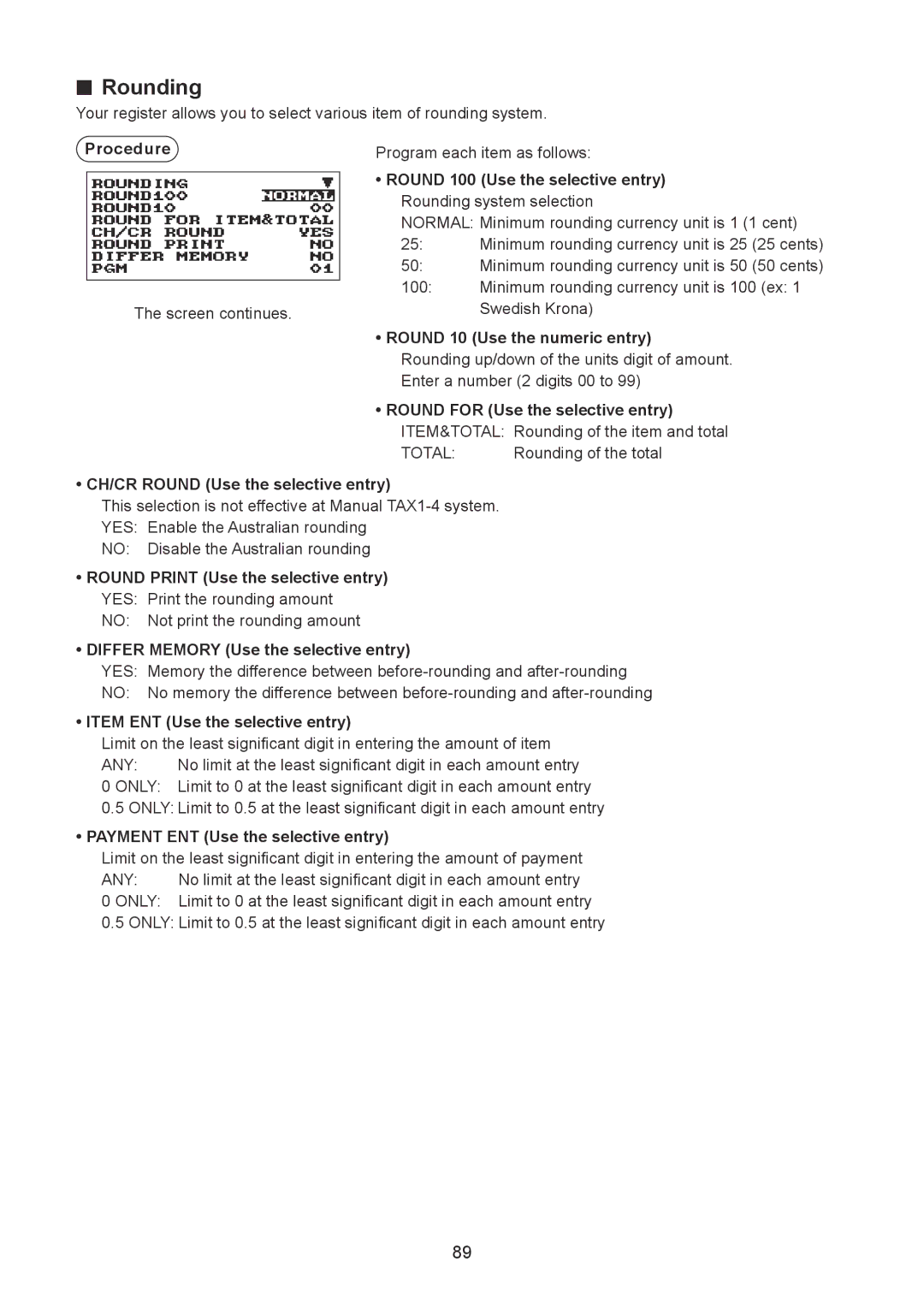 Sharp XE-A207W/XE-A207B, XE-A217W/XE-A217B instruction manual Rounding 