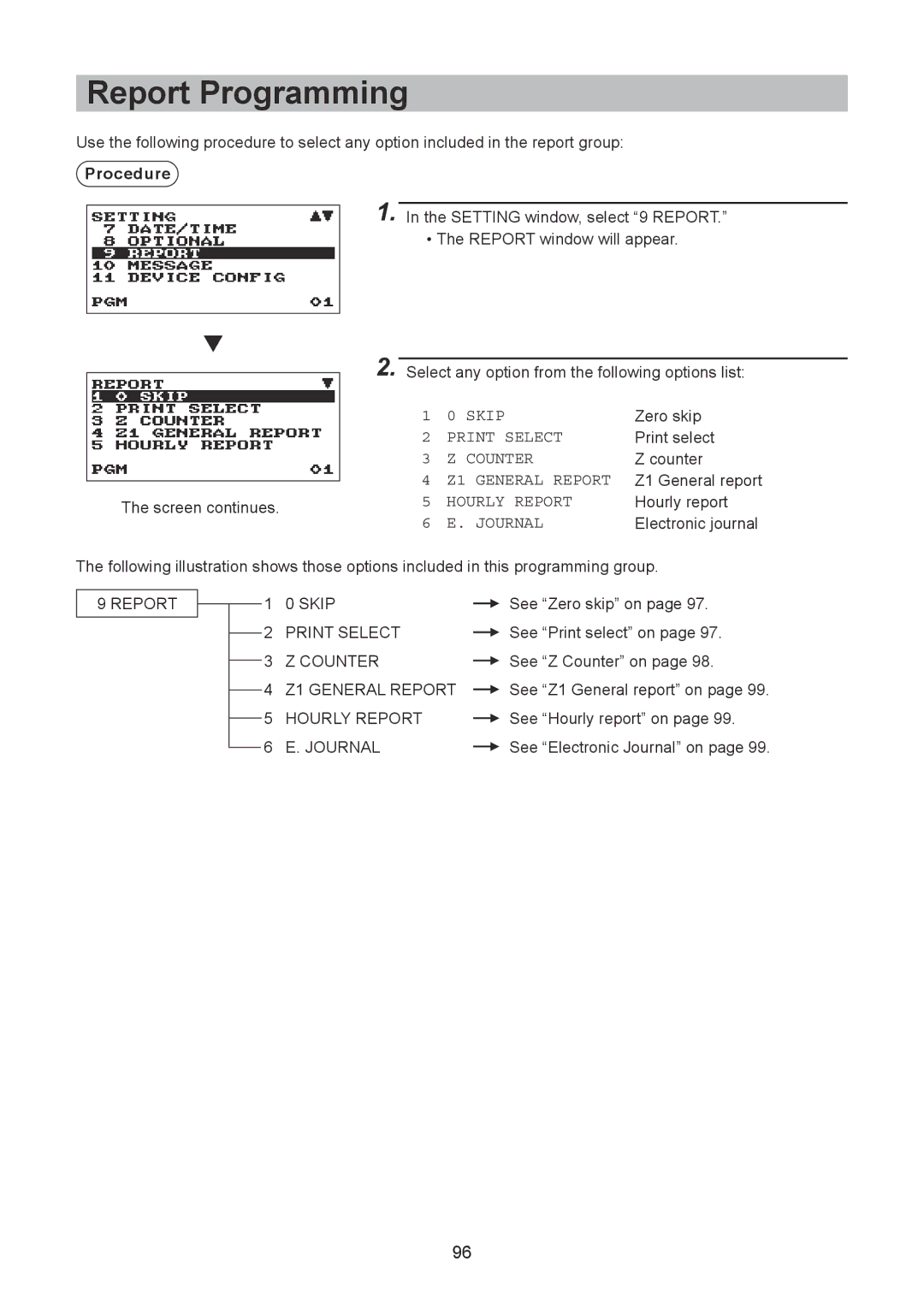 Sharp XE-A217W/XE-A217B, XE-A207W/XE-A207B instruction manual Report Programming, Journal 