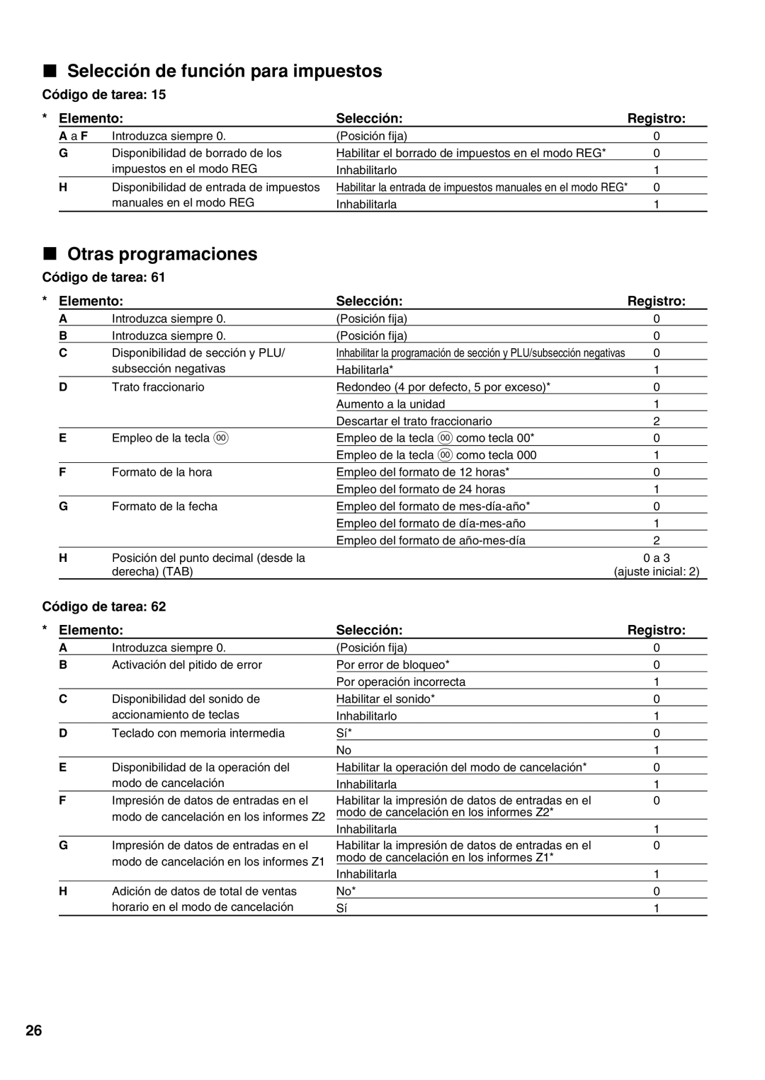 Sharp XE-A21S instruction manual Selección de función para impuestos, Otras programaciones 