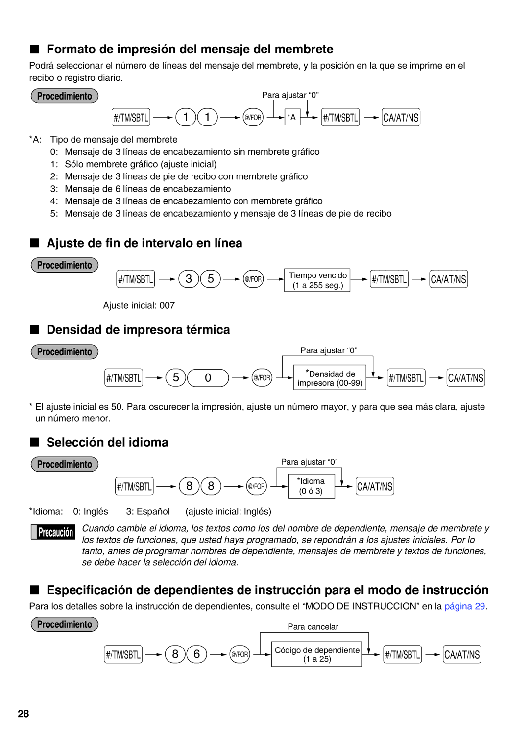 Sharp XE-A21S 11 @ *A s a, Formato de impresión del mensaje del membrete, Ajuste de fin de intervalo en línea 