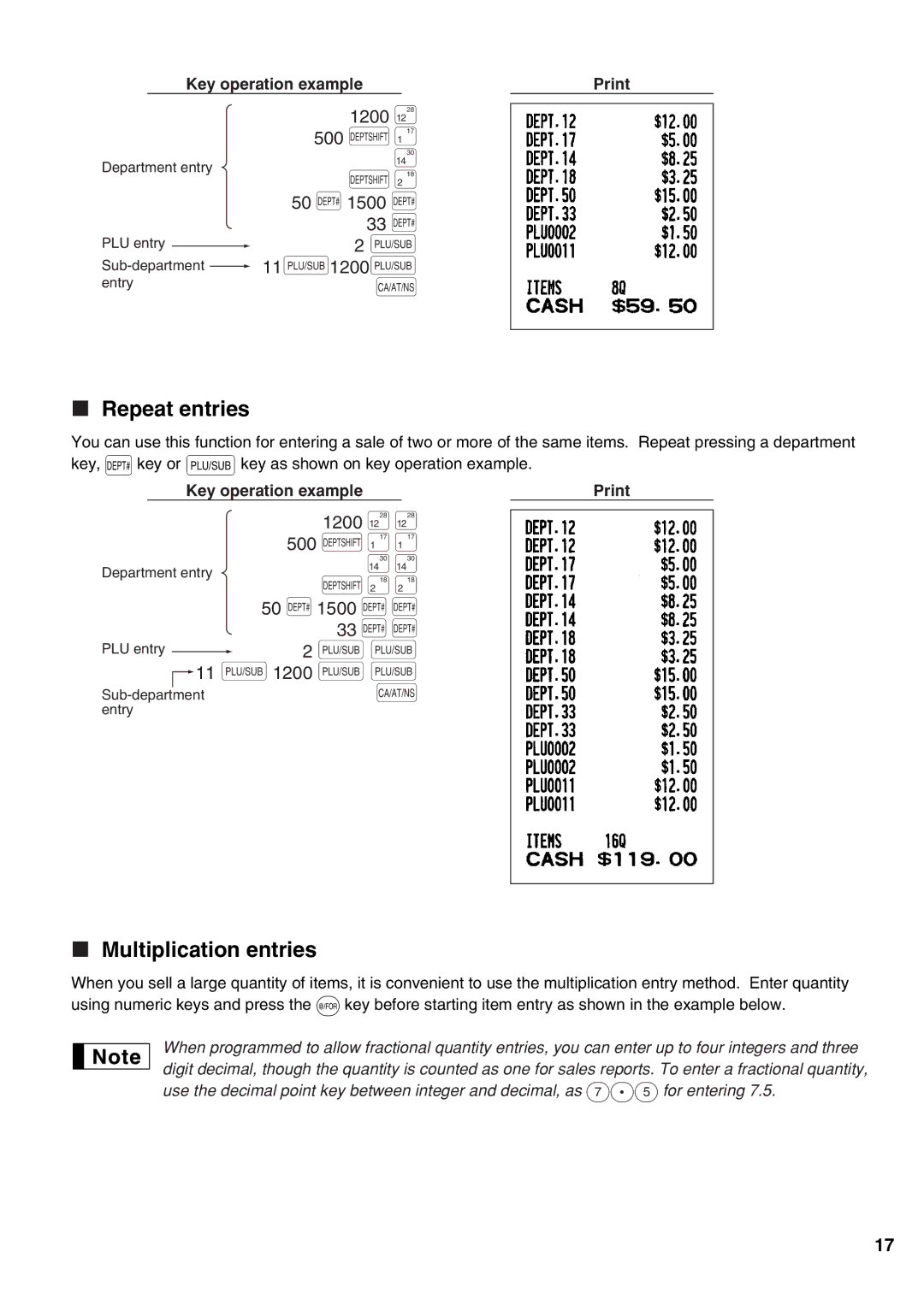 Sharp XE-A21S instruction manual Repeat entries, Multiplication entries 