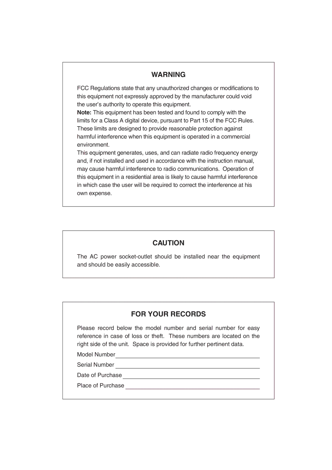 Sharp XE-A21S instruction manual For Your Records 