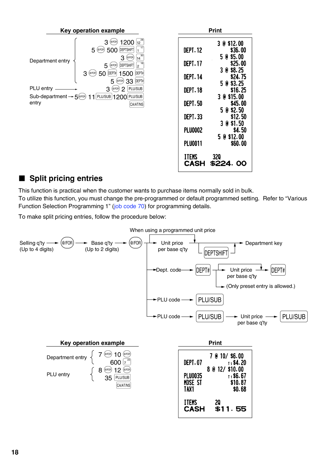 Sharp XE-A21S instruction manual Split pricing entries 