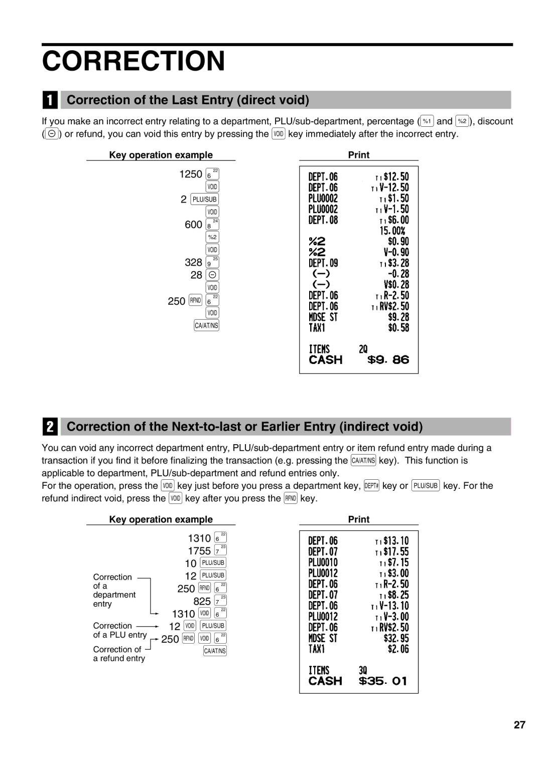 Sharp XE-A21S instruction manual 600 328, Correction of the Last Entry direct void 