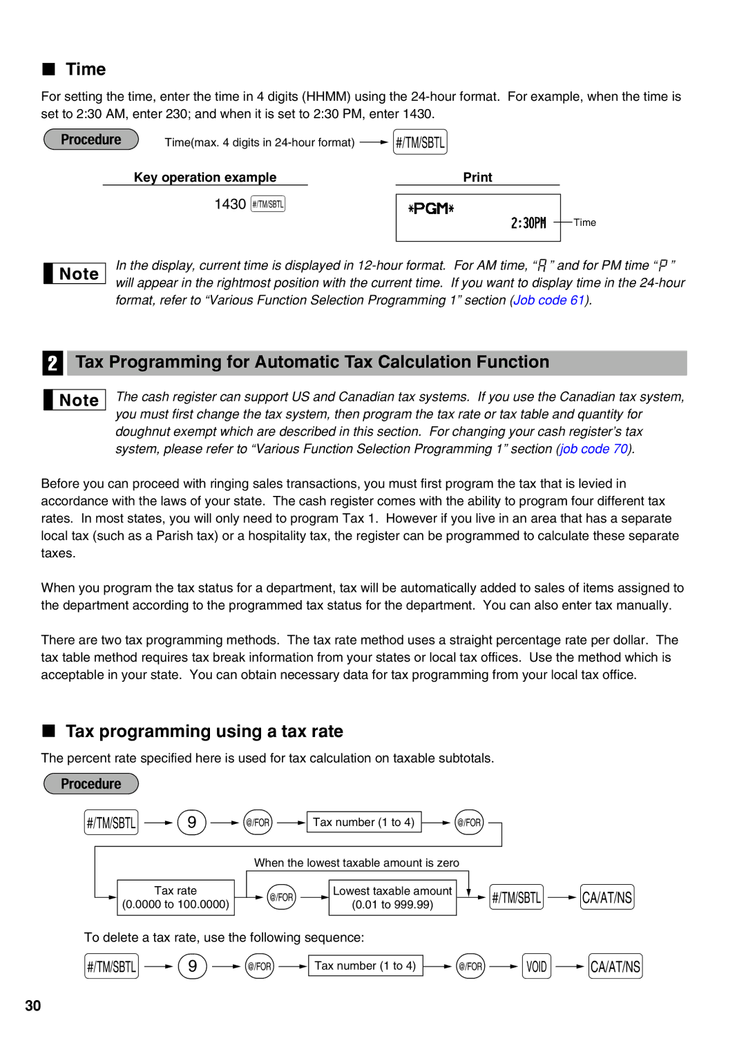 Sharp XE-A21S Time, Tax Programming for Automatic Tax Calculation Function, Tax programming using a tax rate, 1430 s 