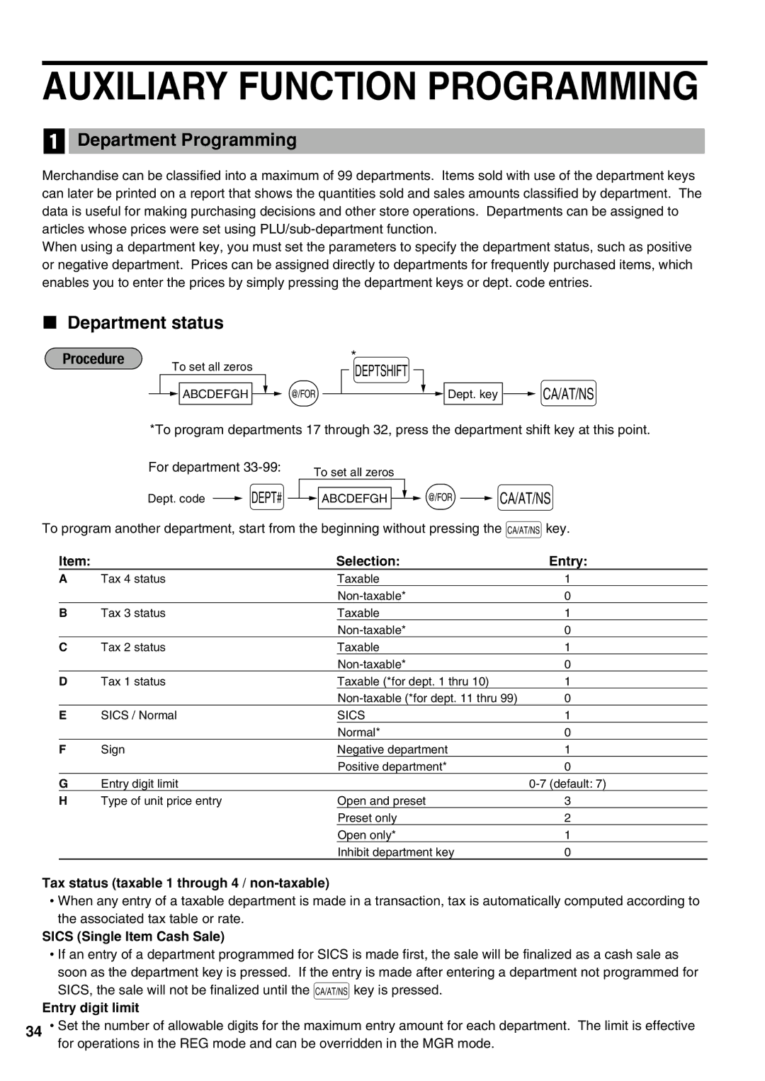 Sharp XE-A21S instruction manual Department Programming, Department status 