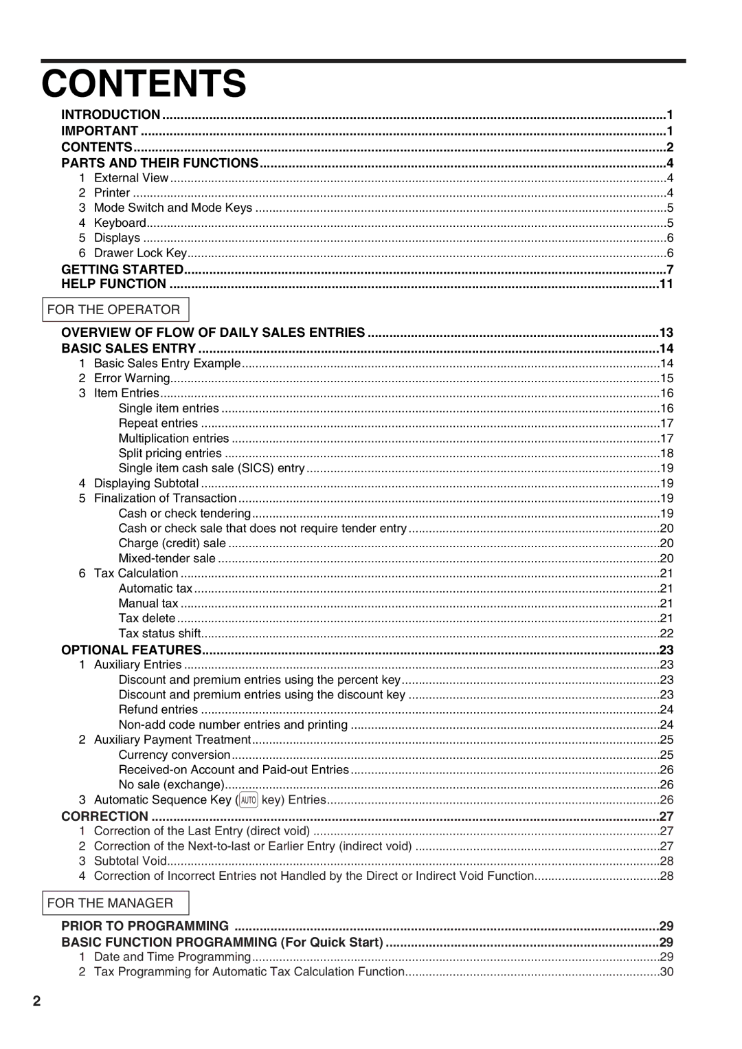 Sharp XE-A21S instruction manual Contents 