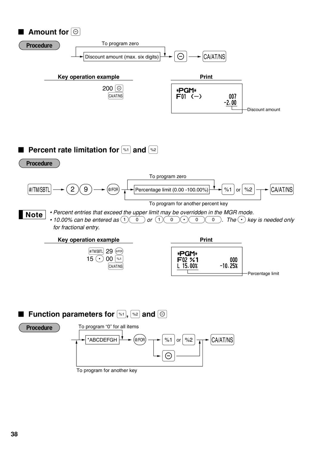 Sharp XE-A21S 200, Amount for, Percent rate limitation for %and, Function parameters for %, &and, 29 @ 15 P 00 % 