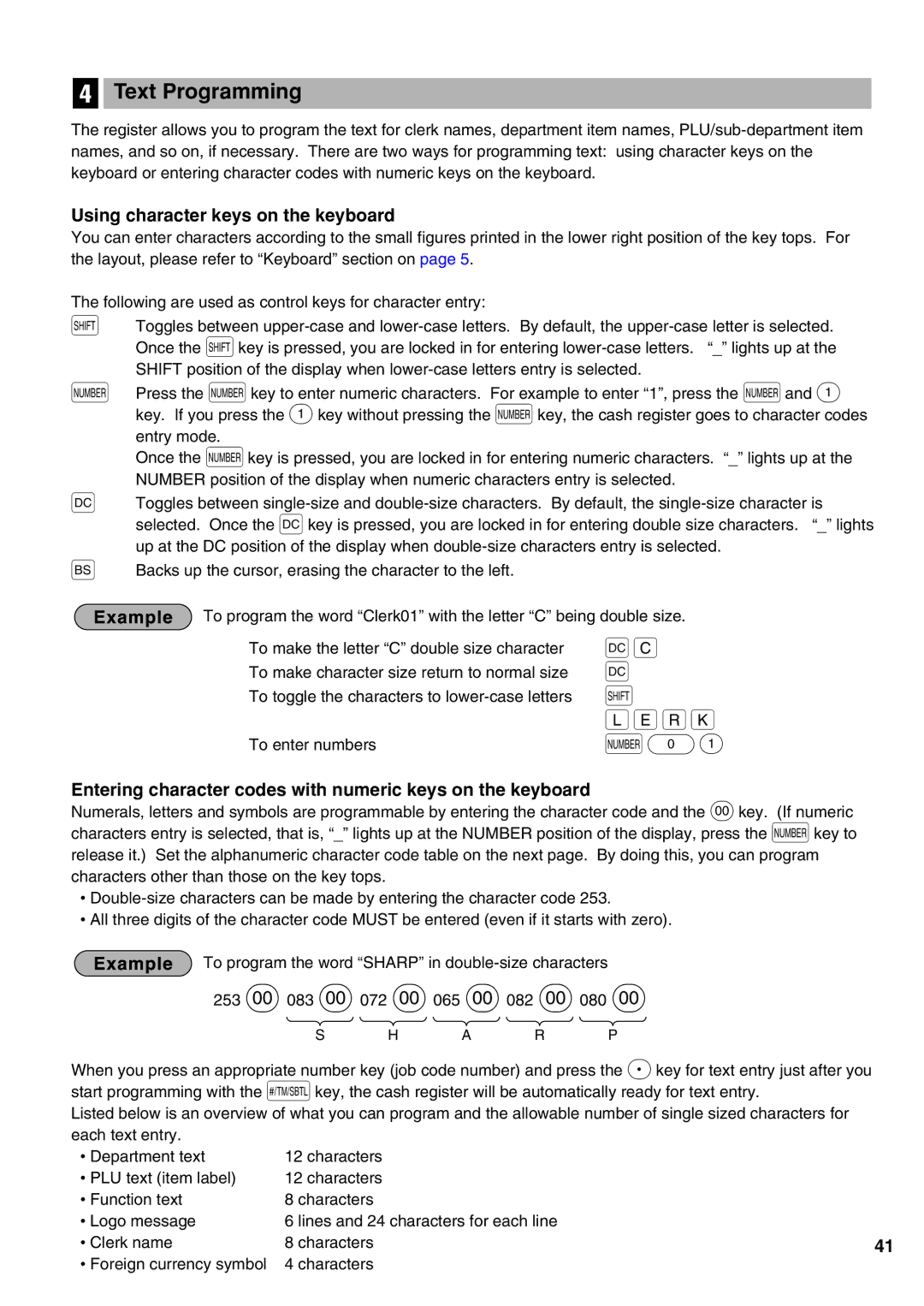 Sharp XE-A21S instruction manual Hijk N01, Text Programming, Using character keys on the keyboard 