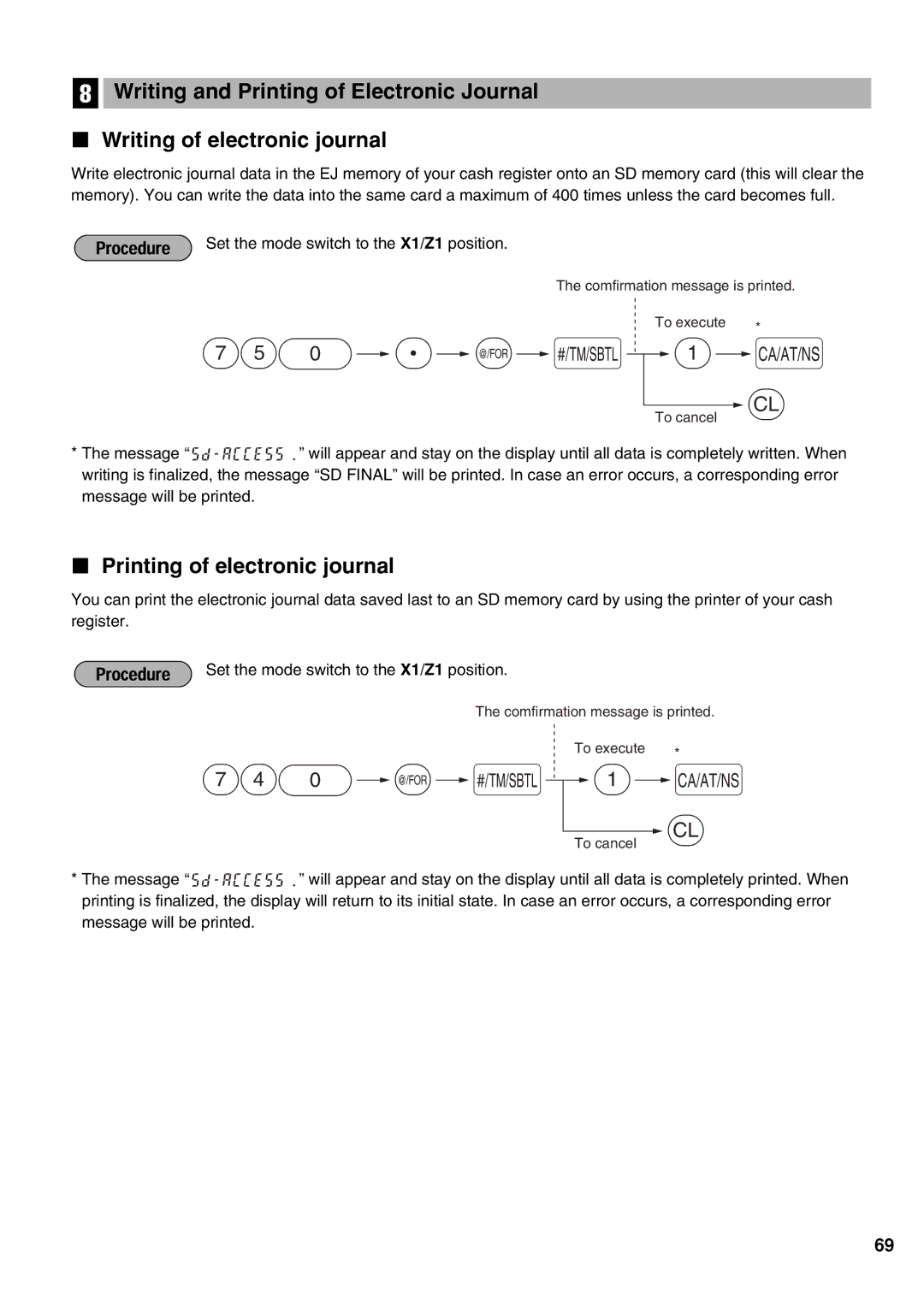 Sharp XE-A21S instruction manual 750 P @ s, 740 @ s, Printing of electronic journal 