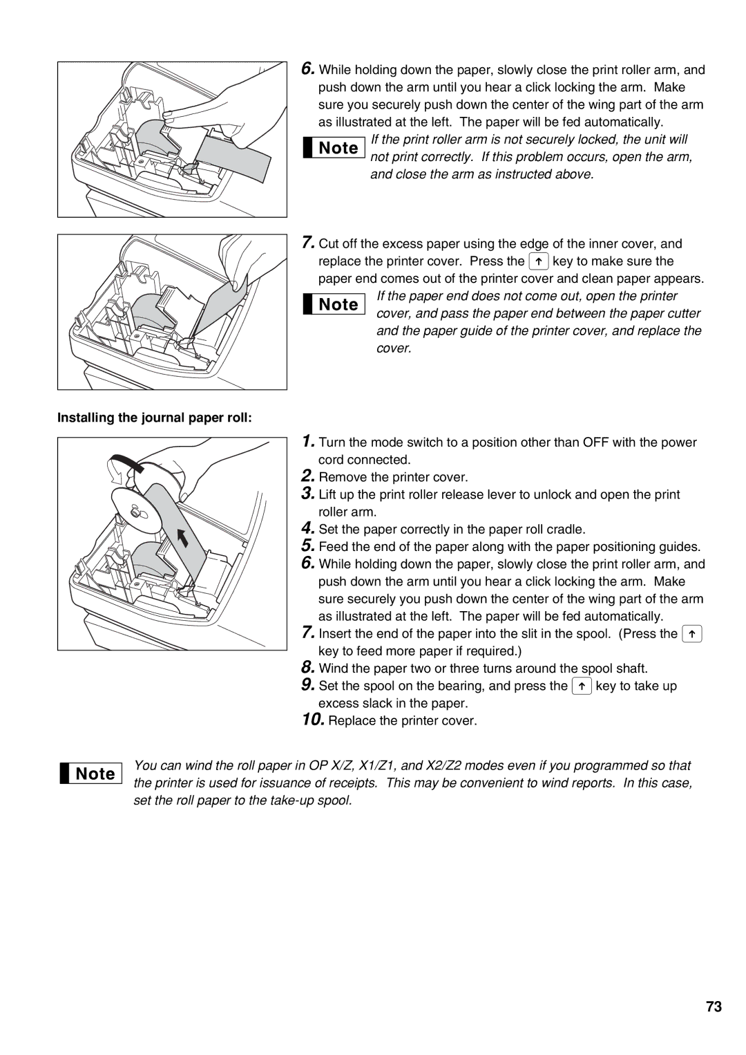 Sharp XE-A21S instruction manual Installing the journal paper roll 