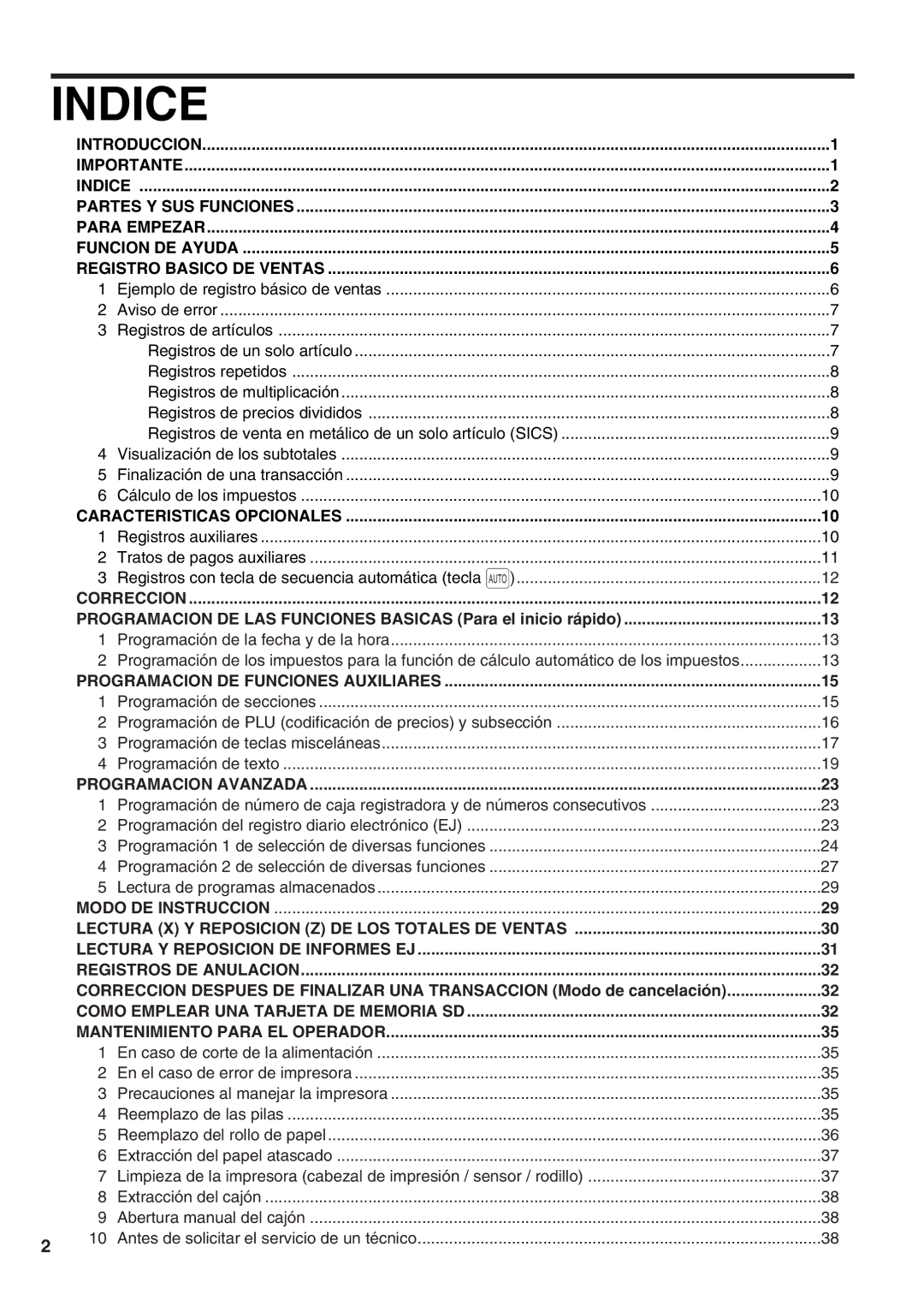 Sharp XE-A21S instruction manual Indice, Programacion DE LAS Funciones Basicas Para el inicio rápido 