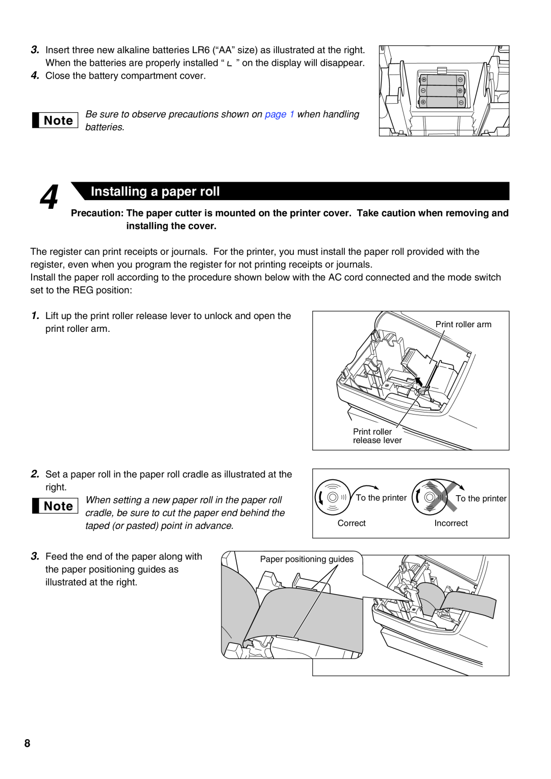 Sharp XE-A21S instruction manual Installing a paper roll 